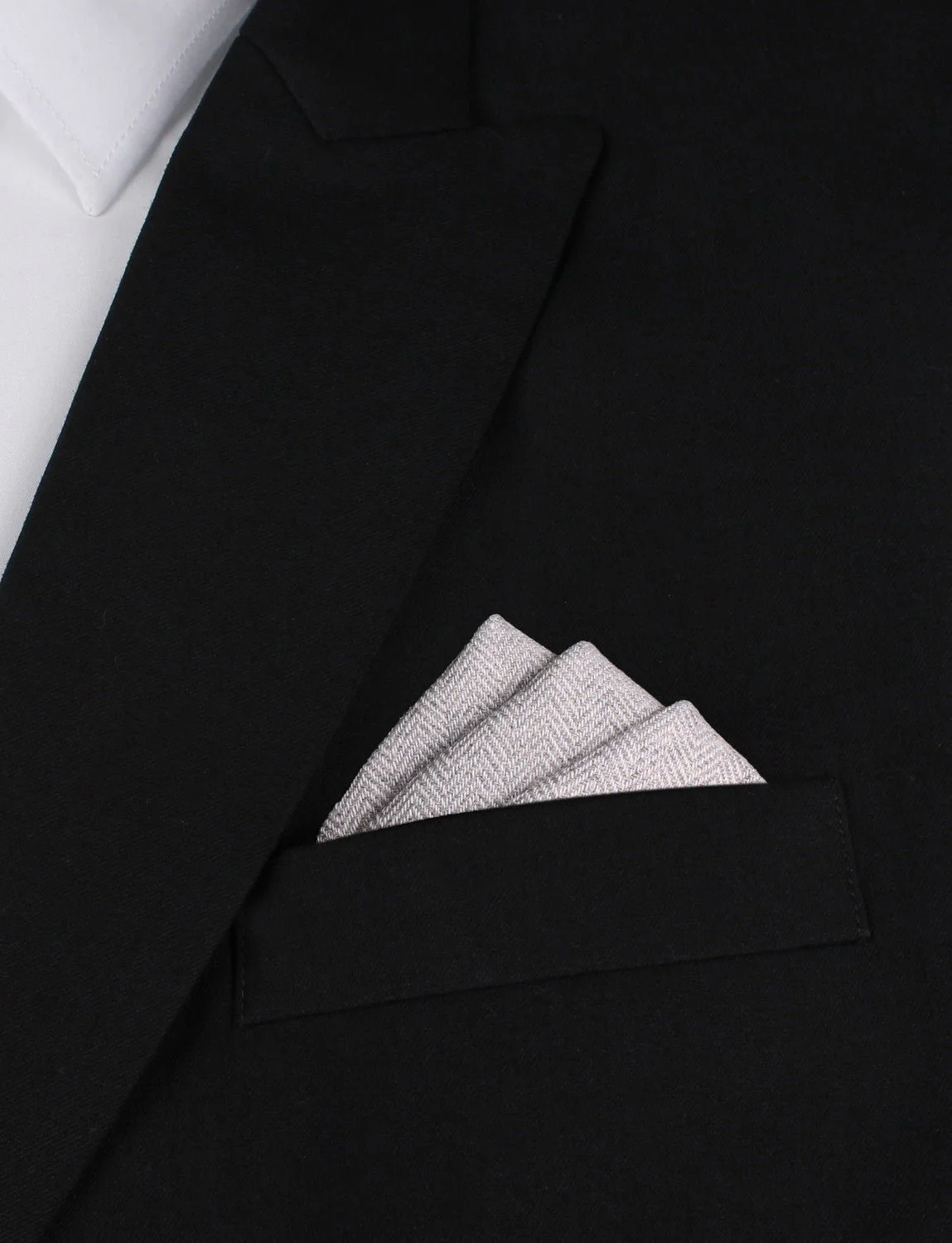 Light Grey Herringbone Linen Pocket Square - Image 3