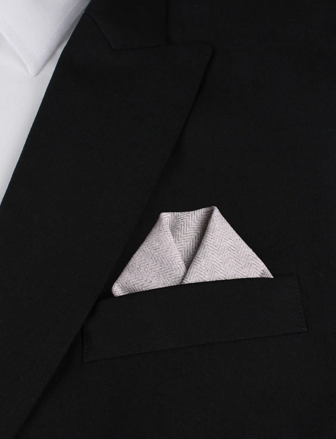 Light Grey Herringbone Linen Pocket Square - Image 4