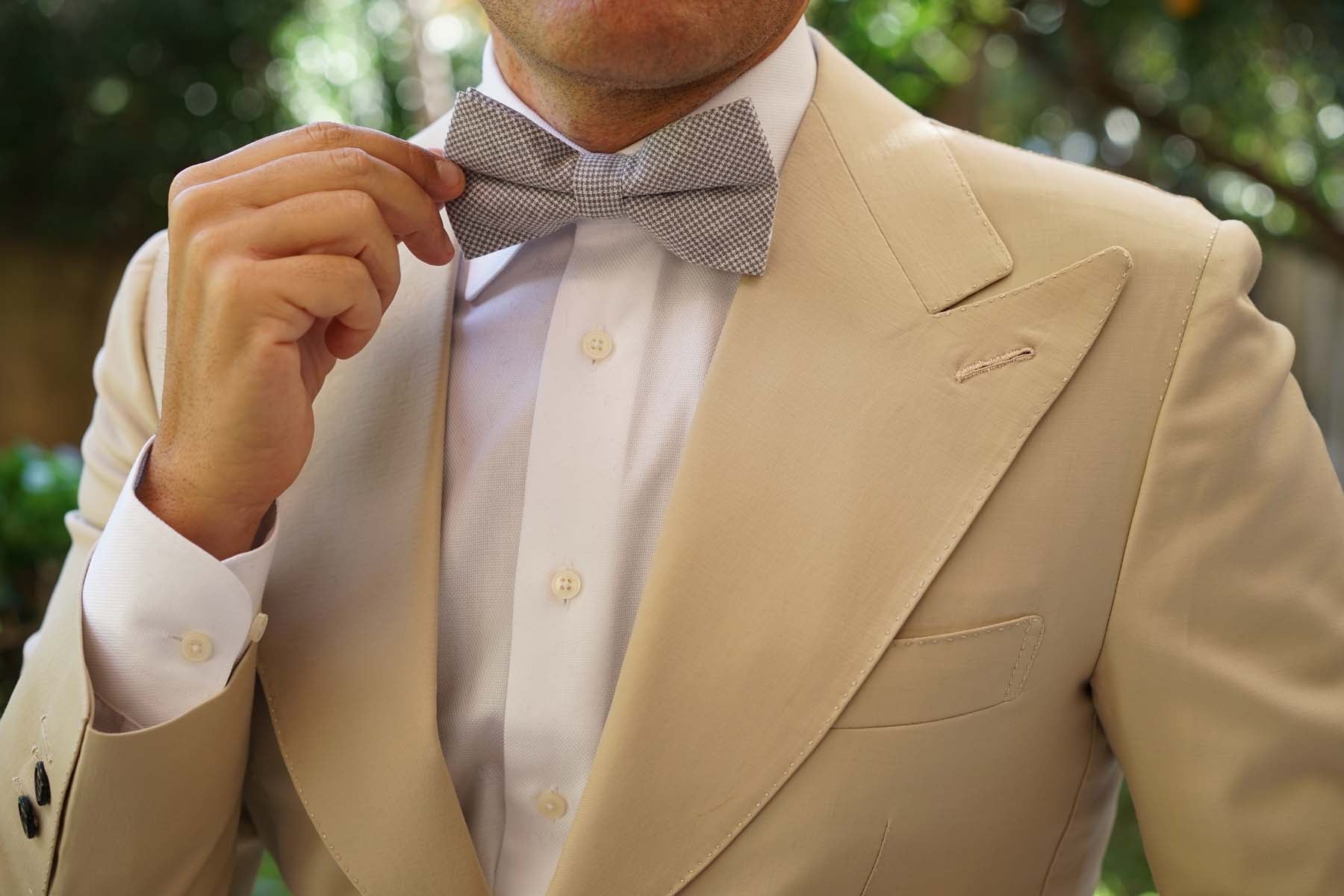 Light Grey Houndstooth Linen Bow Tie - Image 5