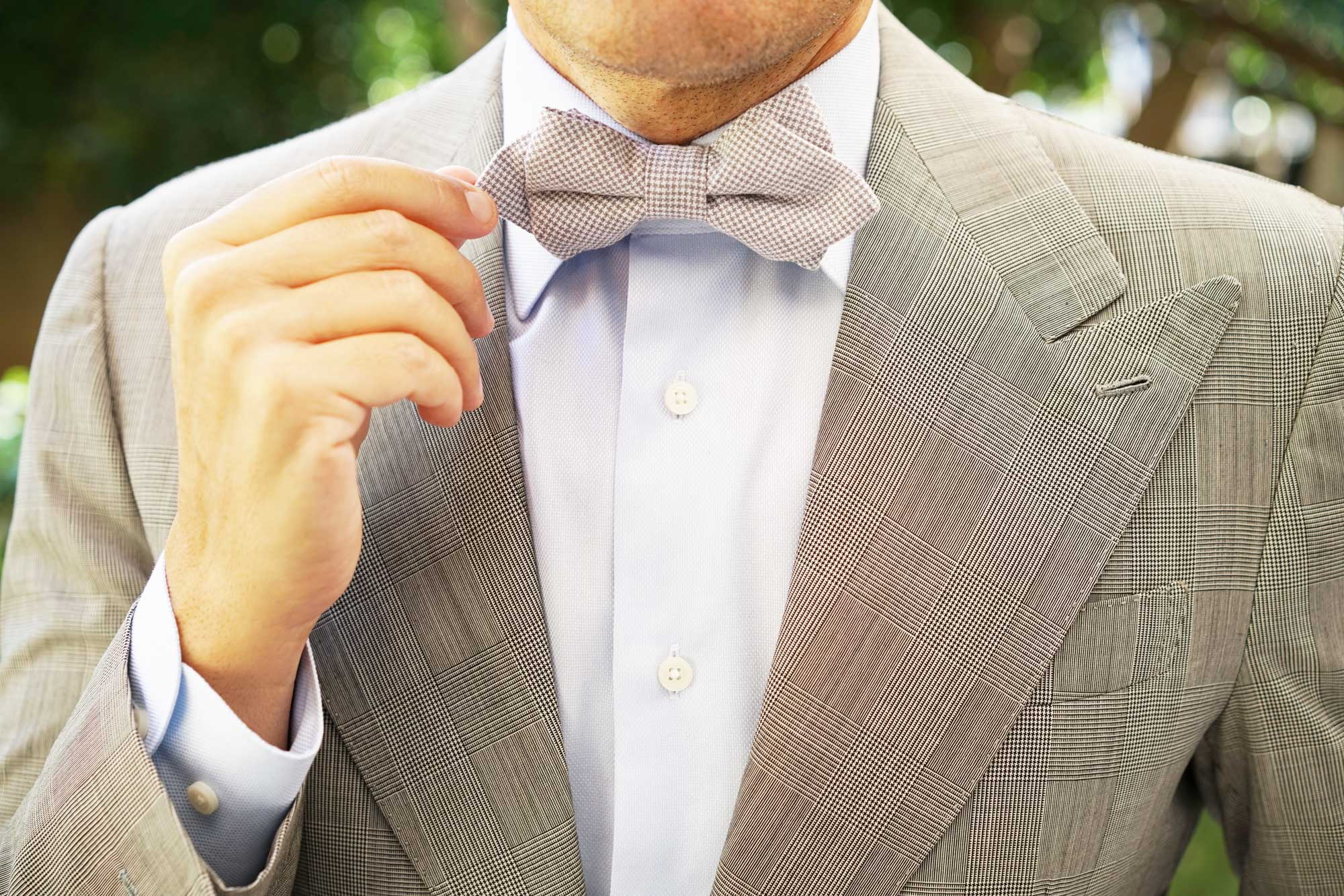 Light Grey Houndstooth Linen Diamond Bow Tie - Image 7