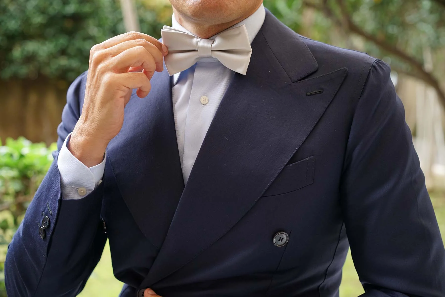 Light Grey Satin Bow Tie - Image 3