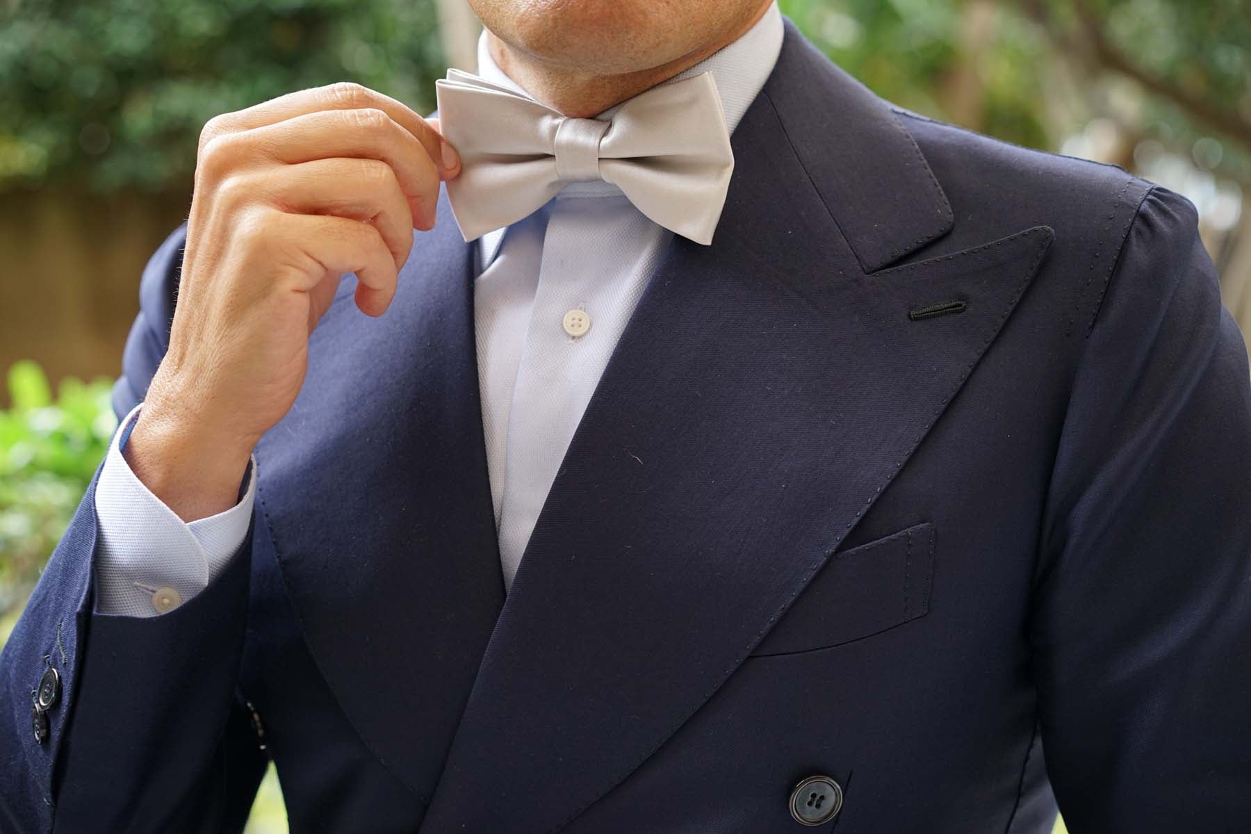 Light Grey Satin Bow Tie - Image 5