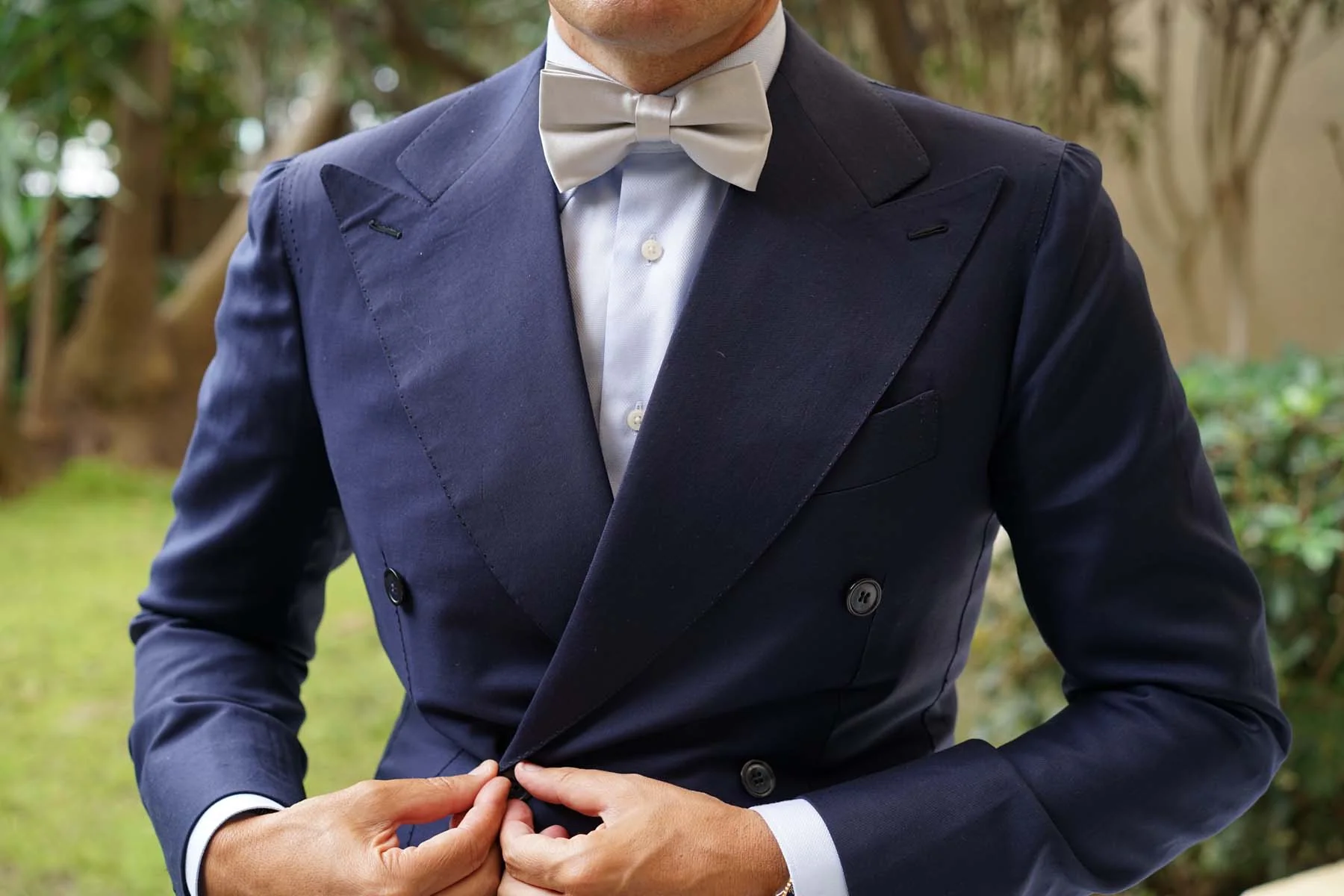 Light Grey Satin Bow Tie - Image 6