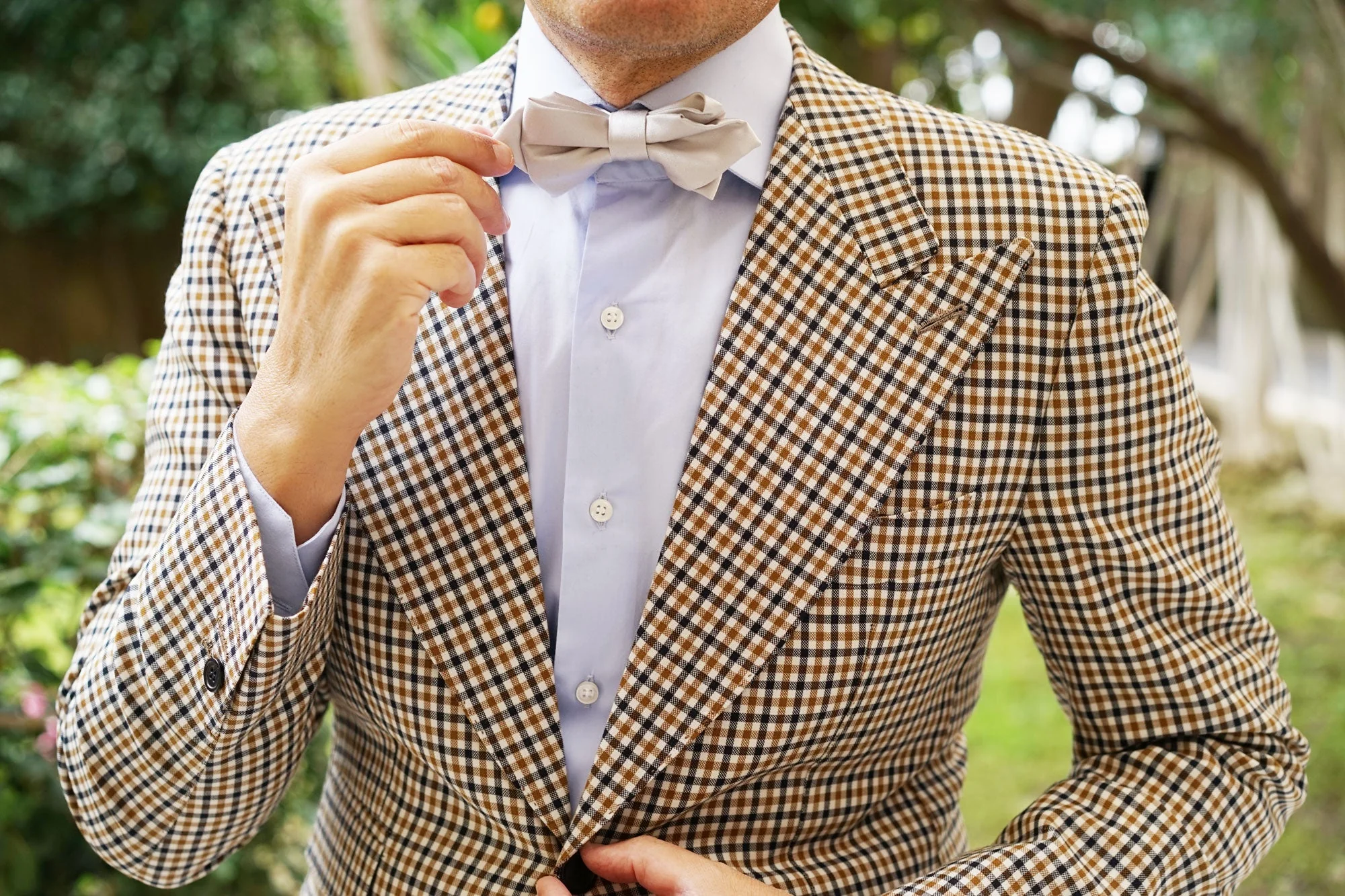 Light Grey Satin Diamond Bow Tie - Image 6