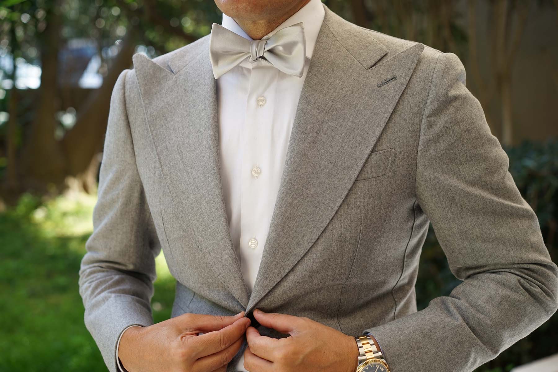 Light Grey Satin Self Tie Bow Tie - Image 4