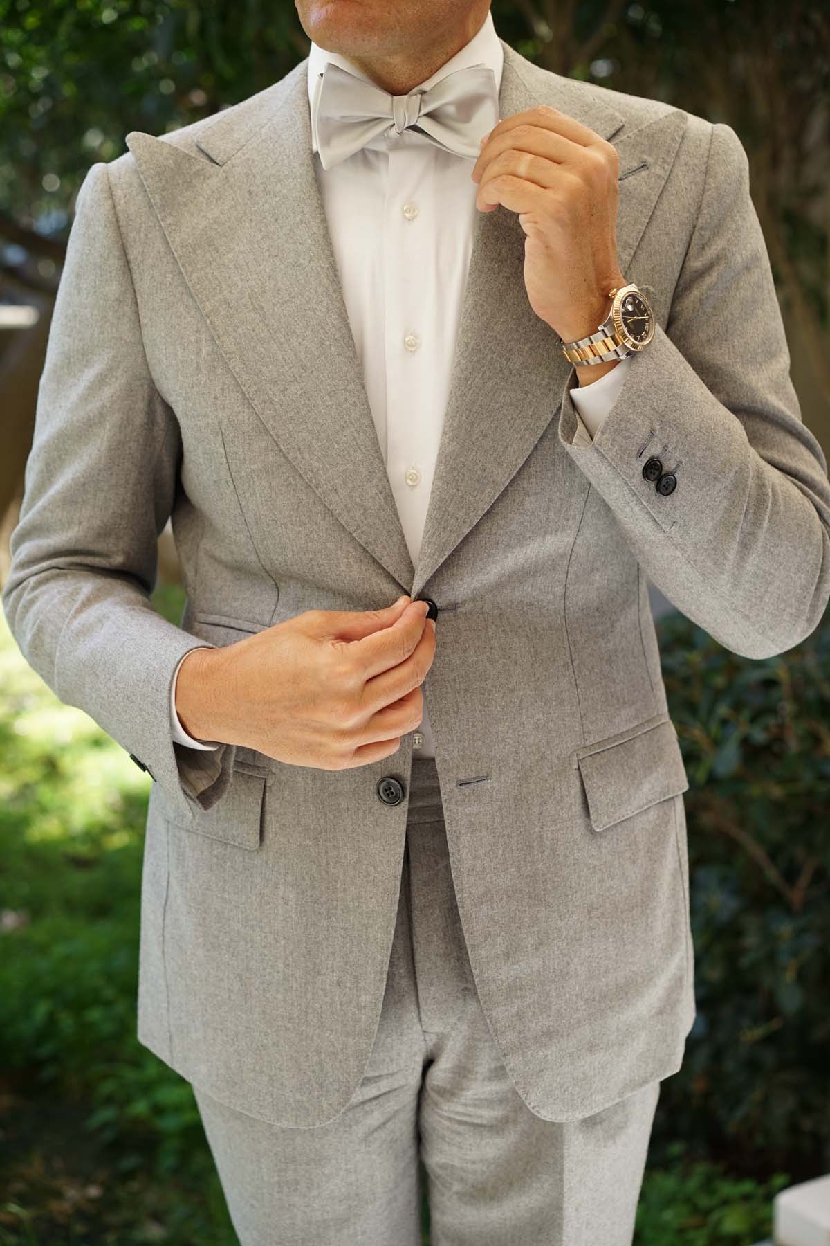 Light Grey Satin Self Tie Bow Tie - Image 5