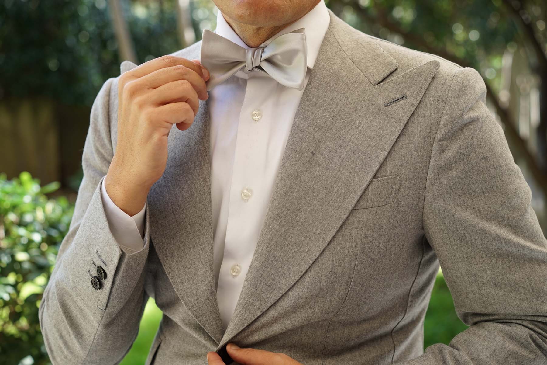 Light Grey Satin Self Tie Bow Tie - Image 6