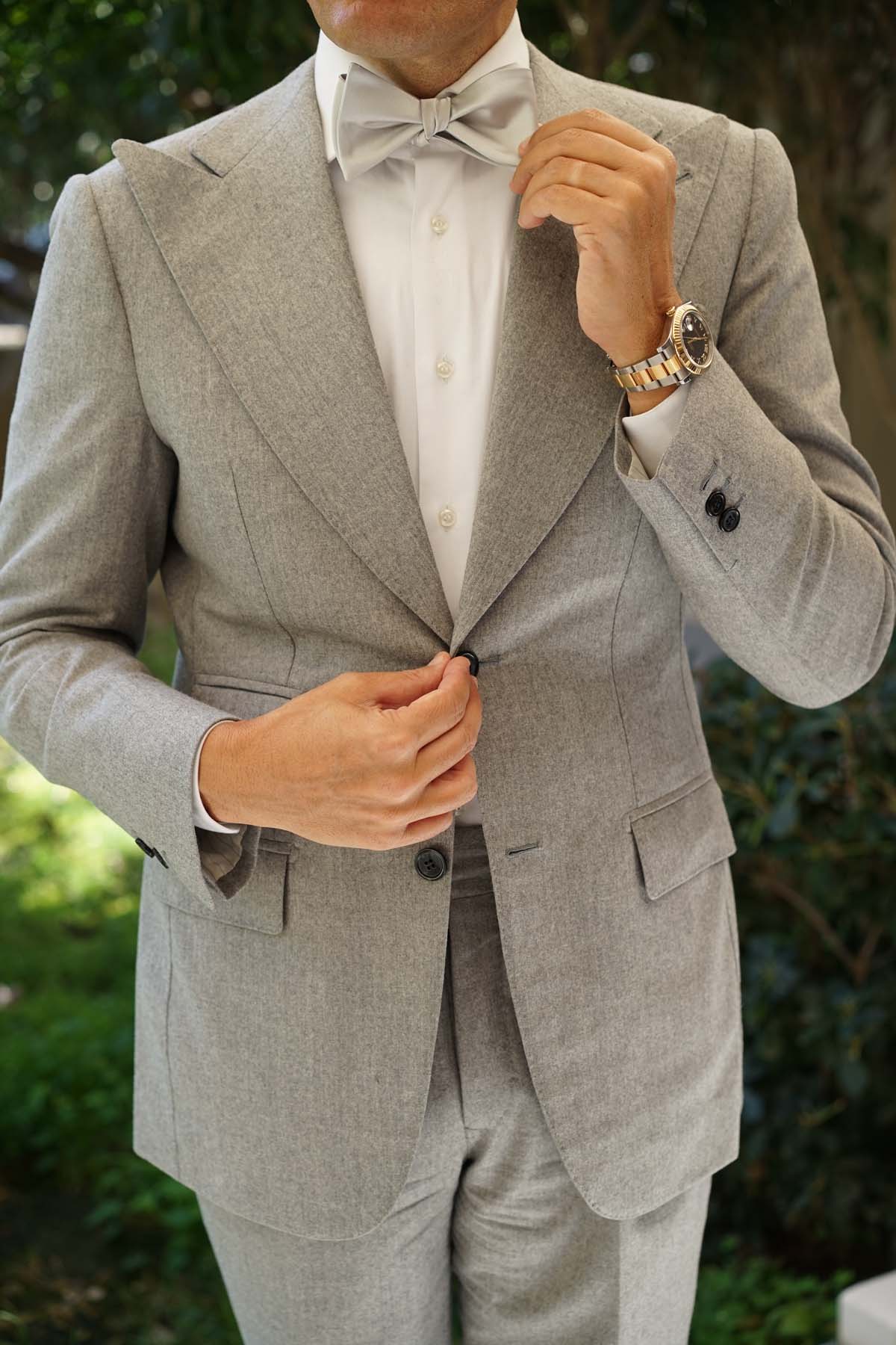 Light Grey Satin Self Tie Bow Tie - Image 7