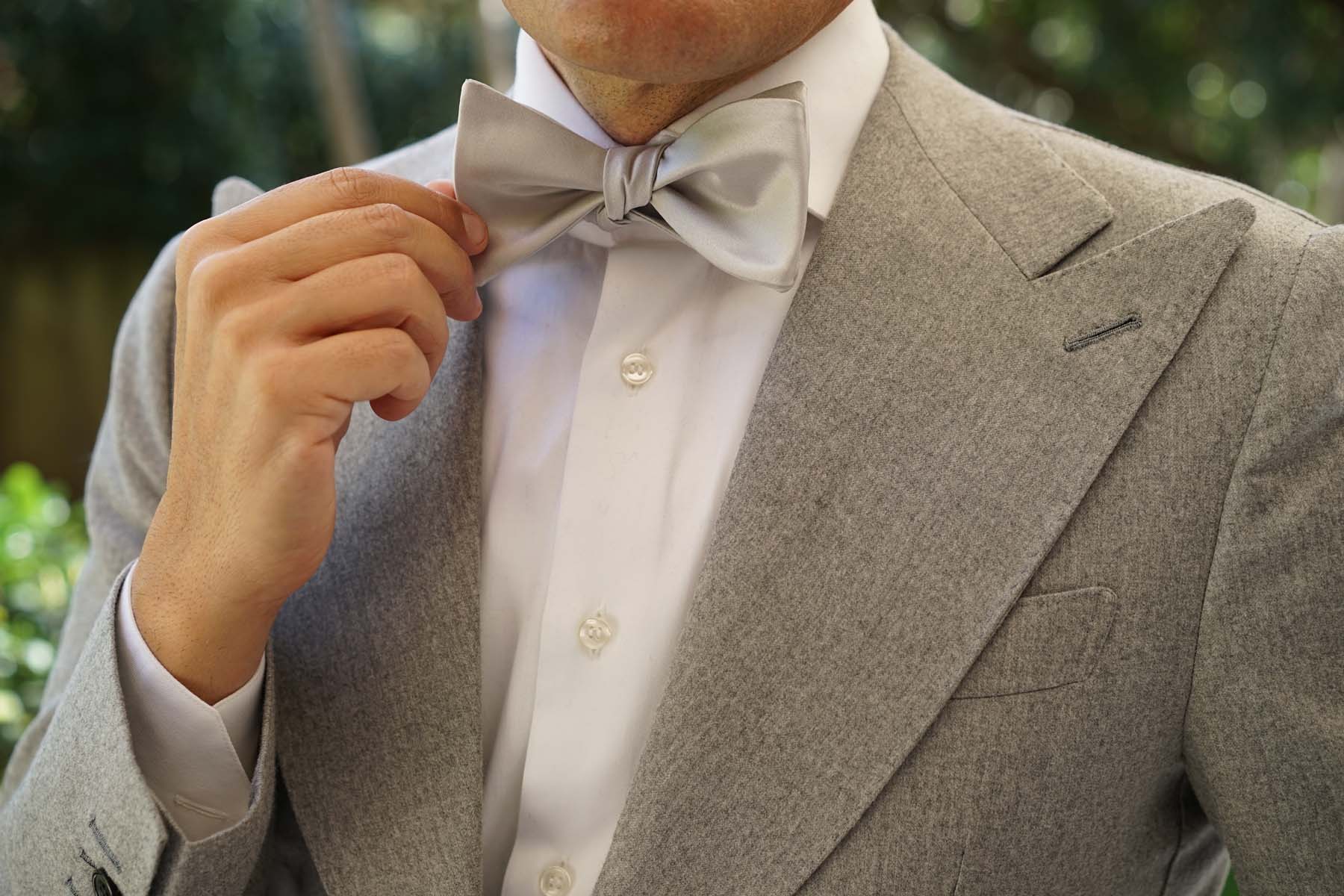 Light Grey Satin Self Tie Bow Tie - Image 8