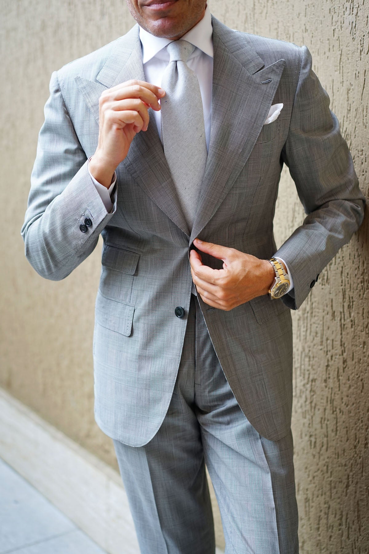 Light Grey Twill Stripe Linen Necktie - Image 6