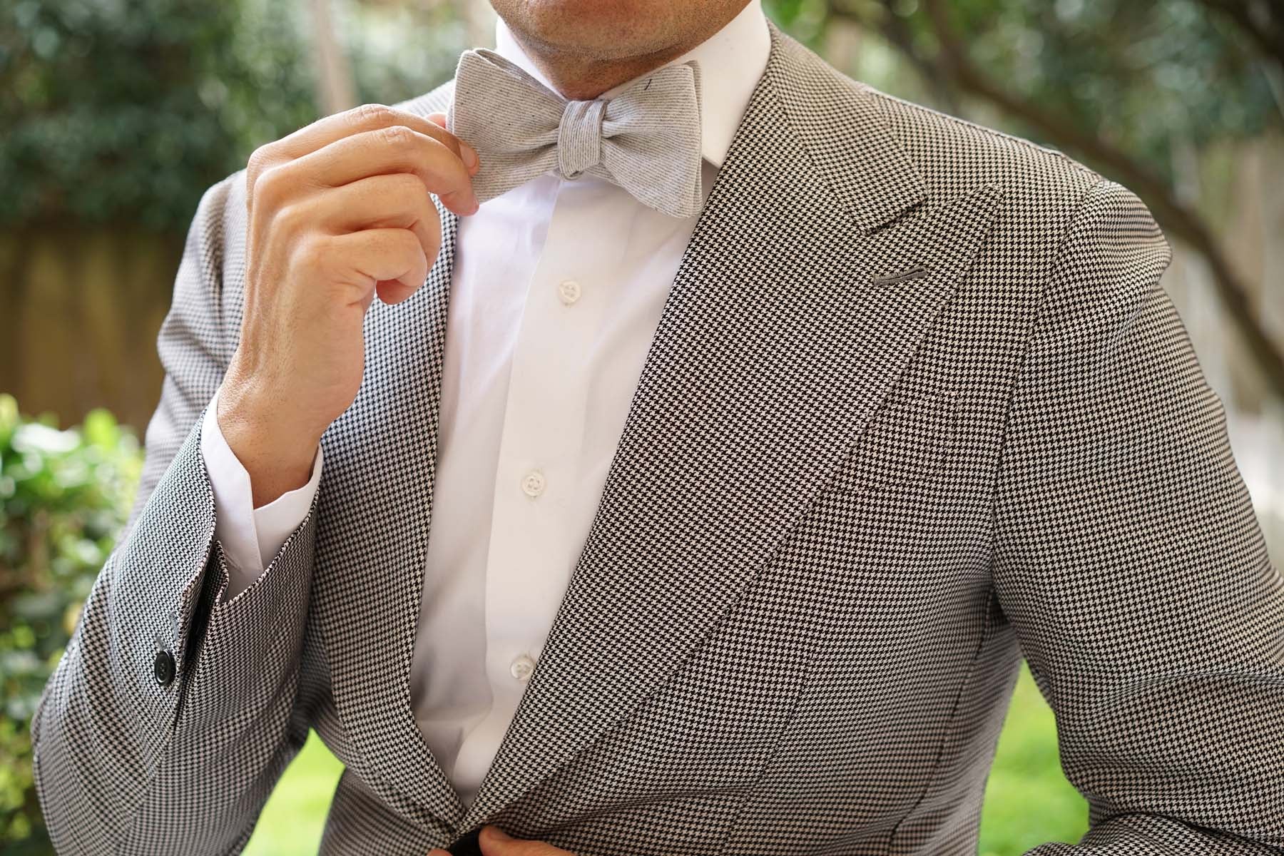 Light Grey Twill Stripe Linen Self Tie Bow Tie - Image 6