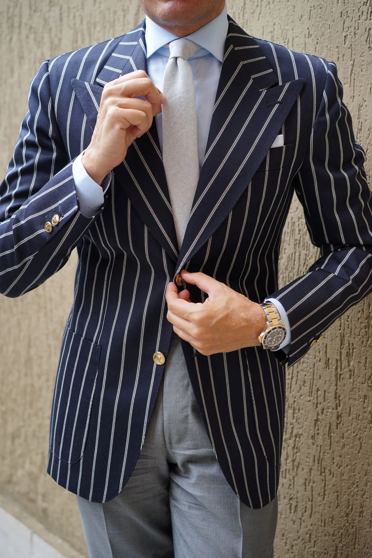 Light Grey Twill Stripe Linen Skinny Tie - Image 8