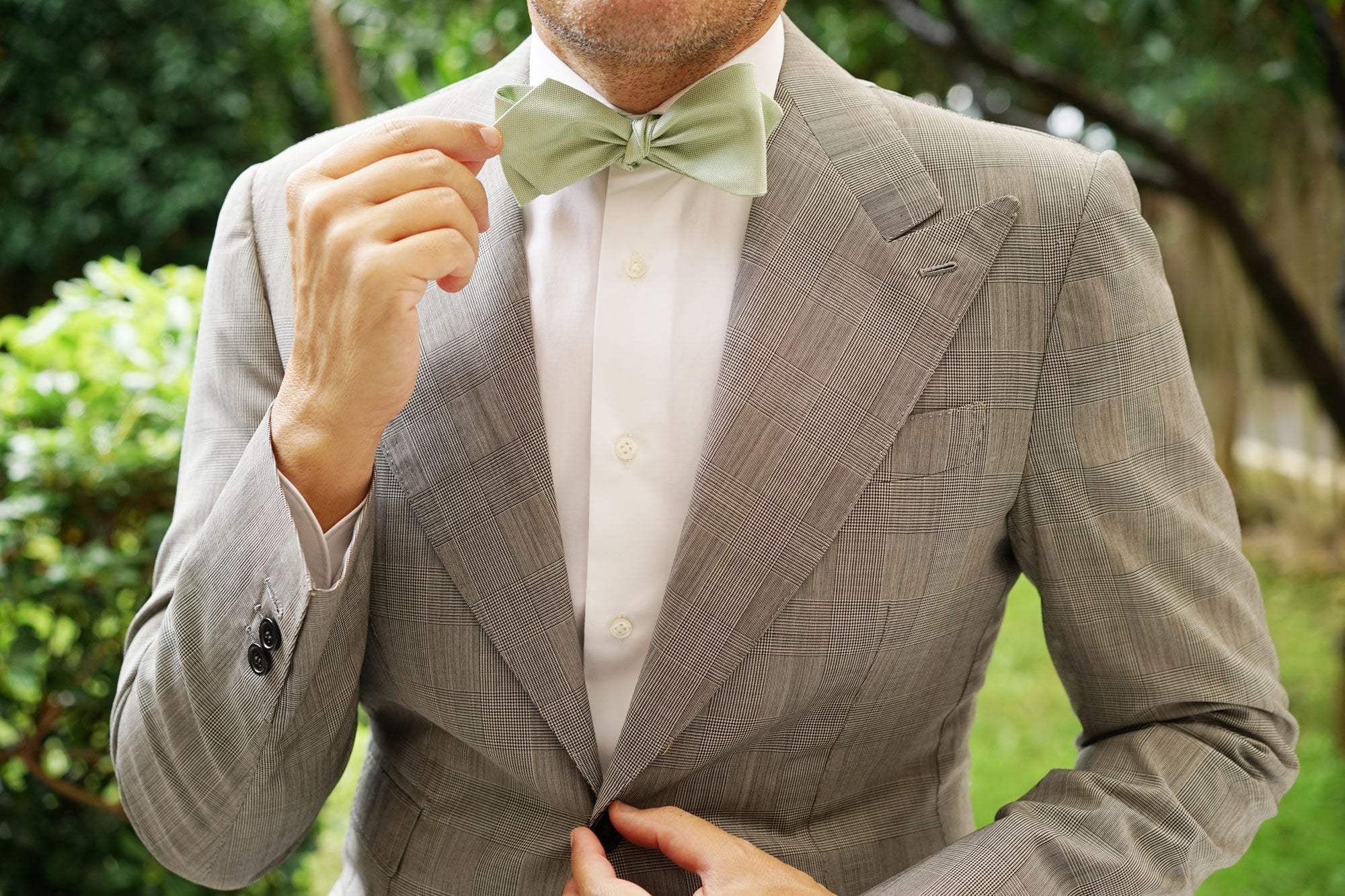 Light Mint Pistachio Green Self Tie Diamond Tip Bow Tie - Image 10