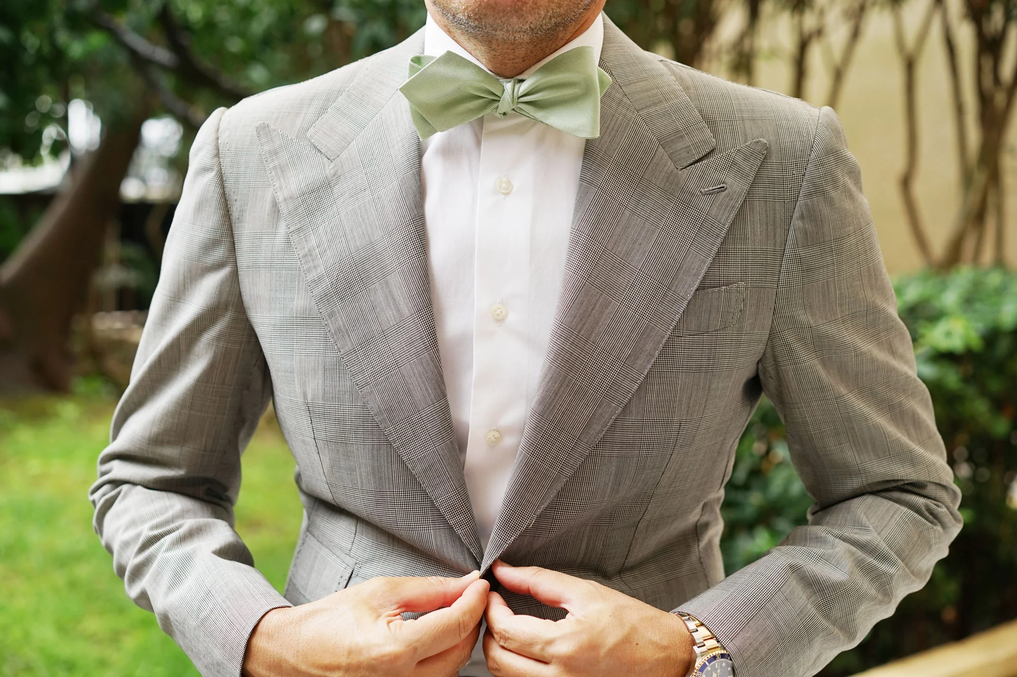 Light Mint Pistachio Green Self Tie Diamond Tip Bow Tie - Image 6