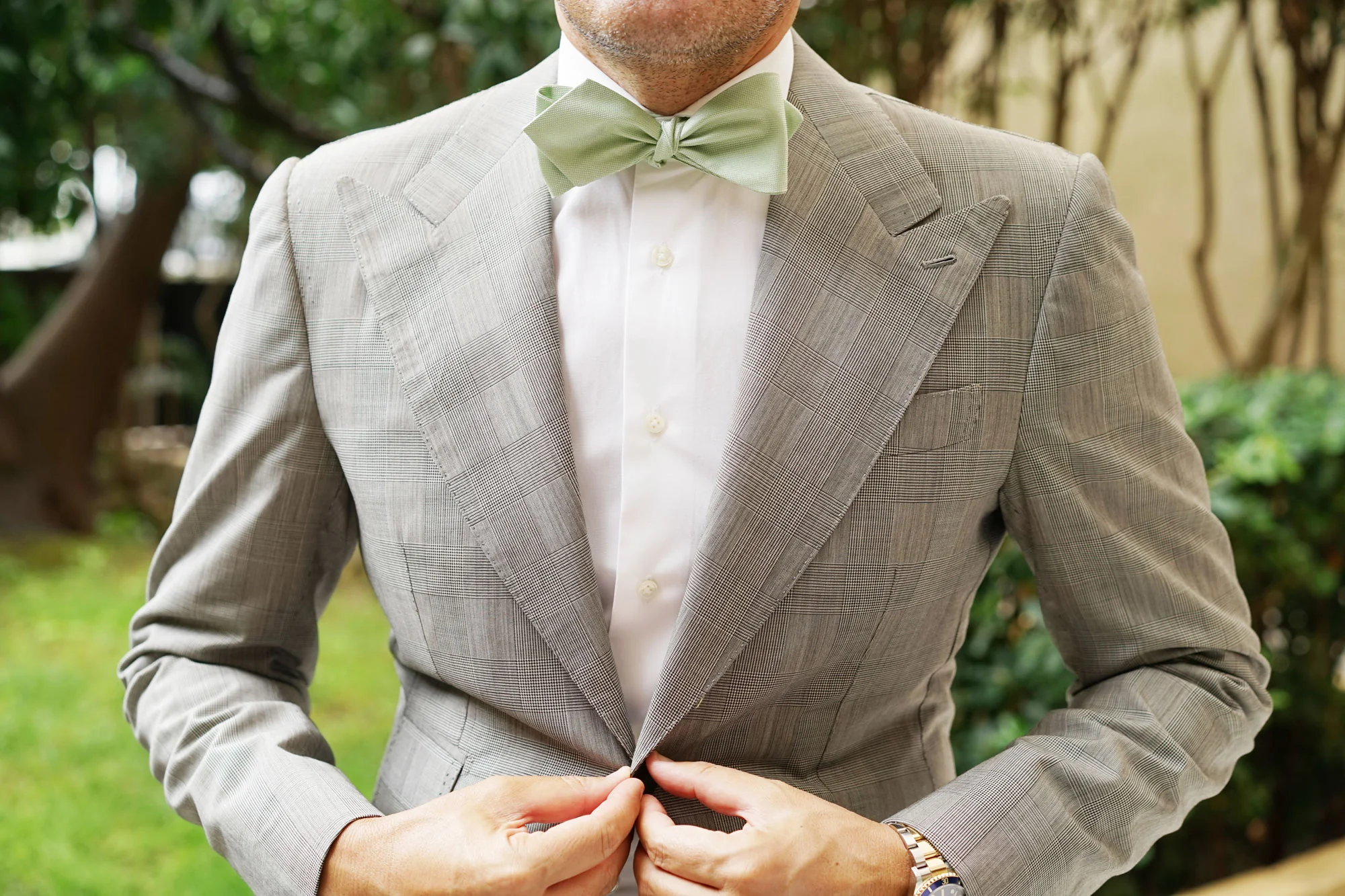 Light Mint Pistachio Green Self Tie Diamond Tip Bow Tie - Image 9