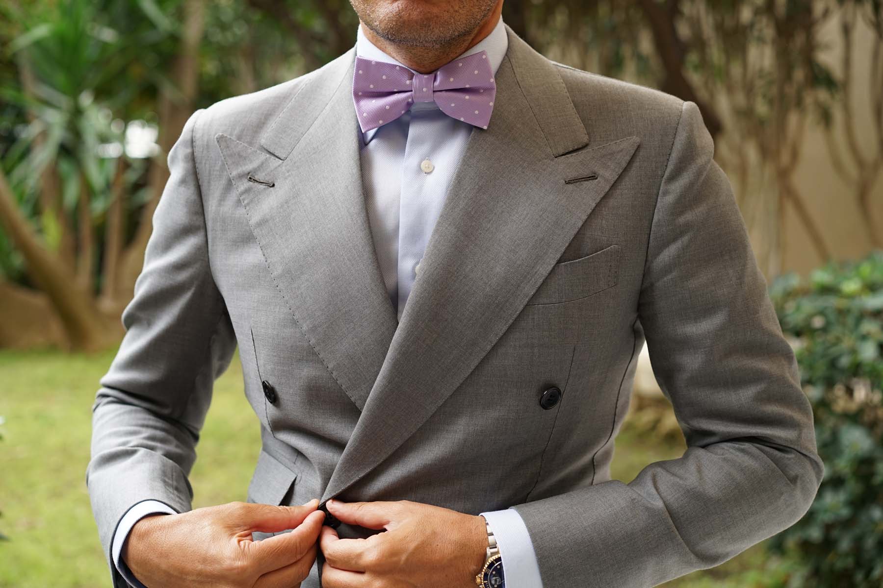 Light Purple with White Polka Dots Bow Tie - Image 6