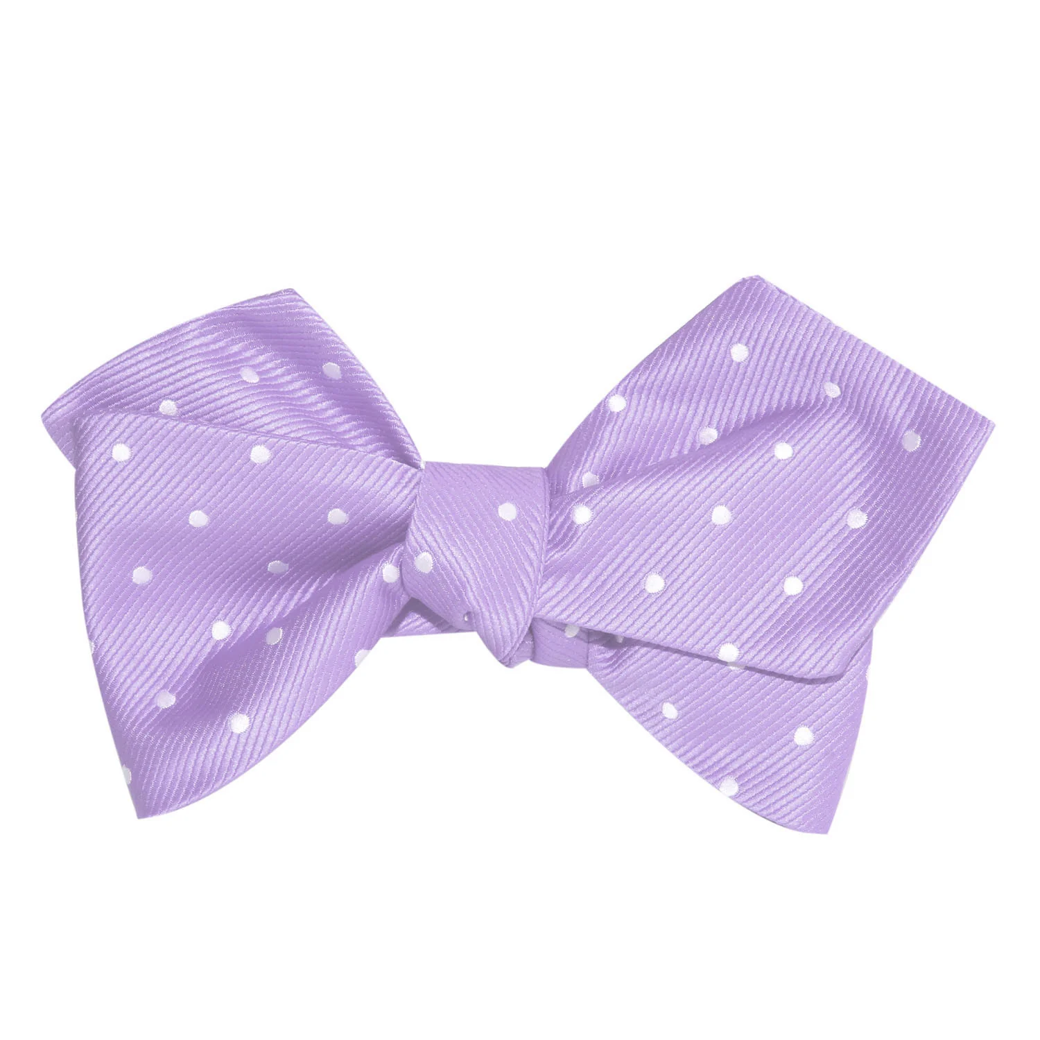 Light Purple with White Polka Dots Self Tie Diamond Tip Bow Tie - Image 2