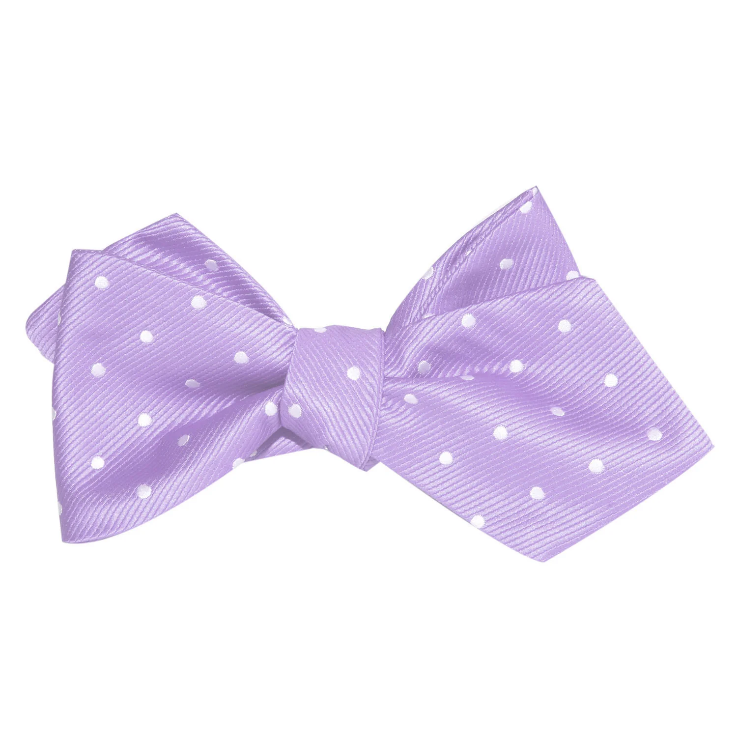 Light Purple with White Polka Dots Self Tie Diamond Tip Bow Tie - Image 3