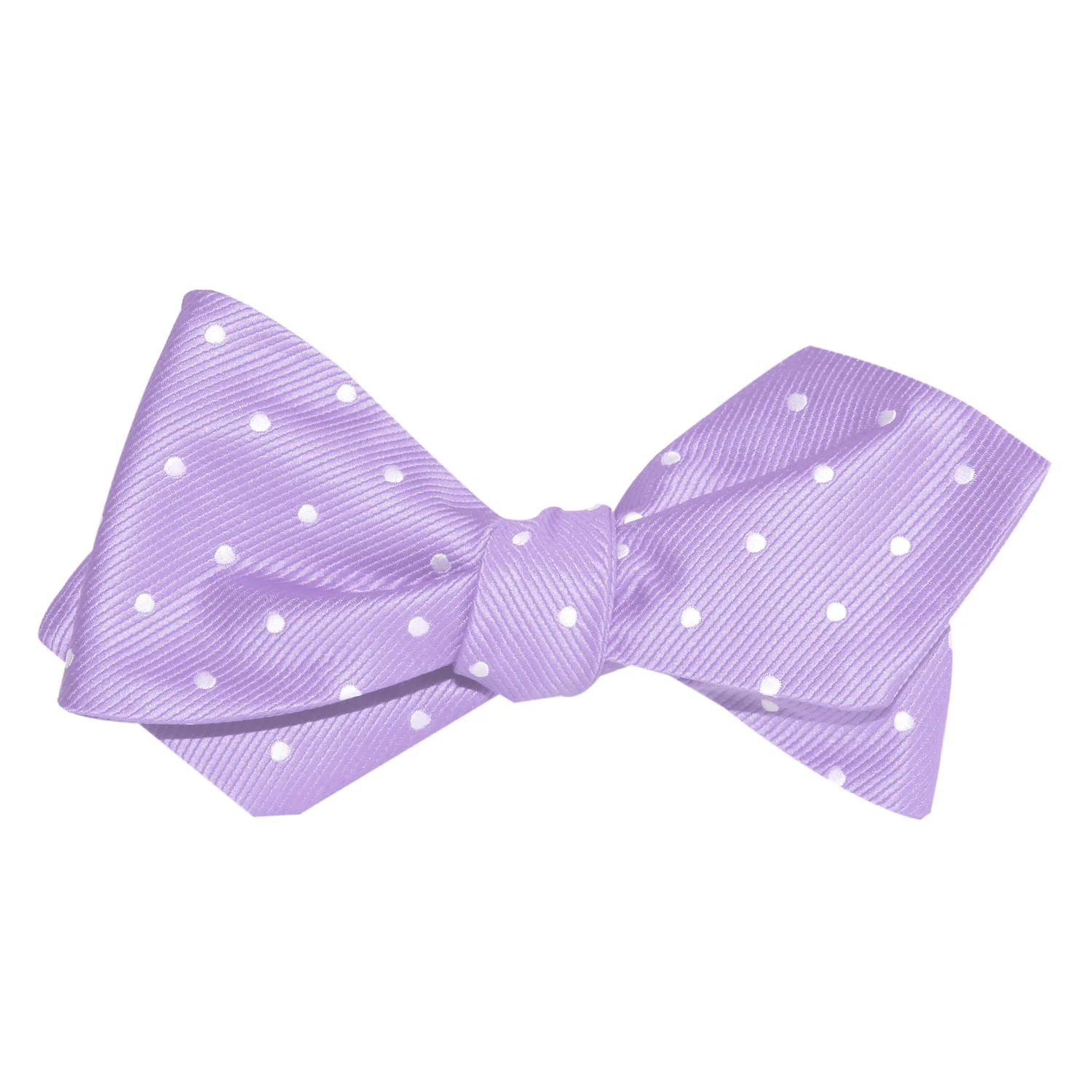 Light Purple with White Polka Dots Self Tie Diamond Tip Bow Tie - Image 4