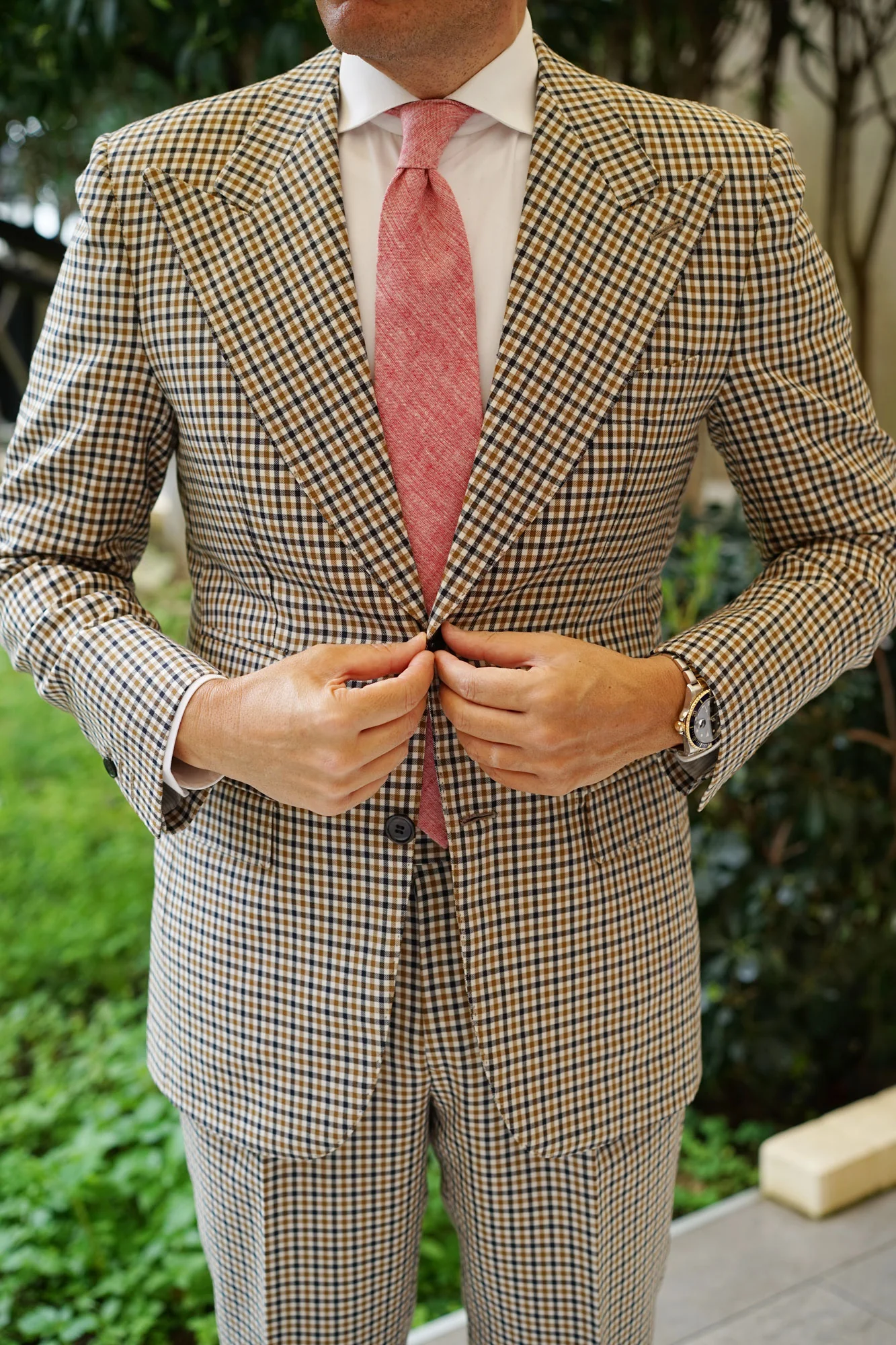 Light Red Chambray Linen Necktie - Image 9