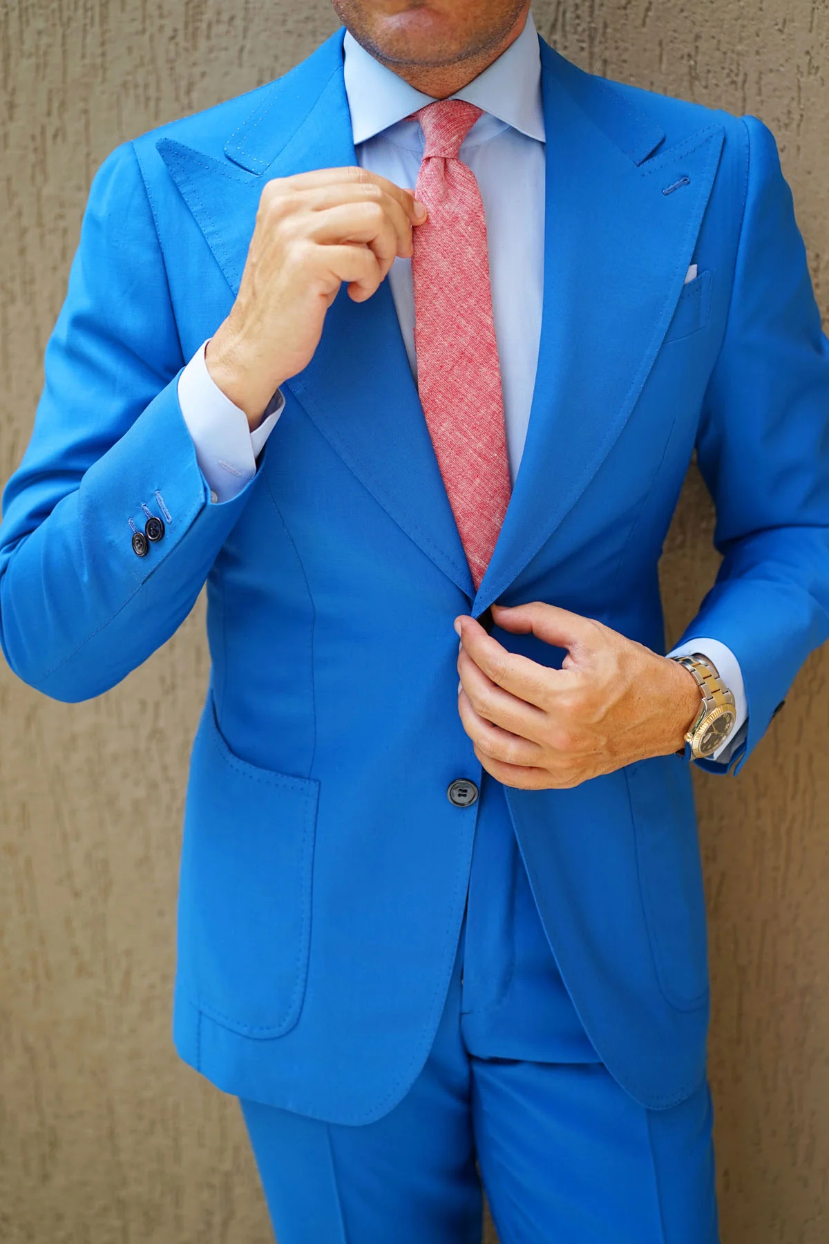 Light Red Chambray Linen Skinny Tie - Image 7