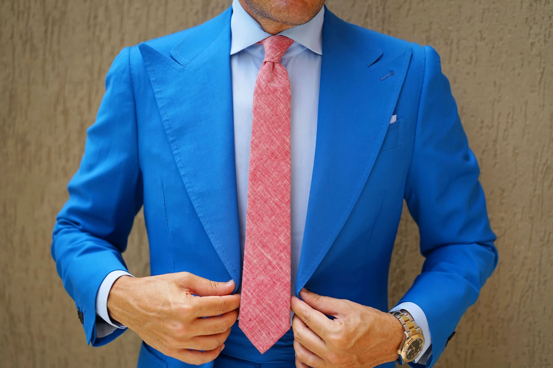 Light Red Chambray Linen Skinny Tie - Image 9