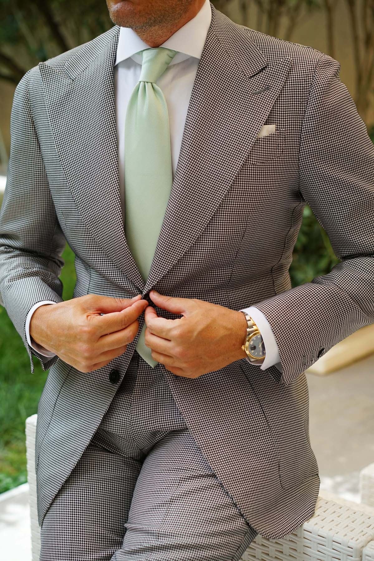 Light Sage Green Weave Necktie - Image 7