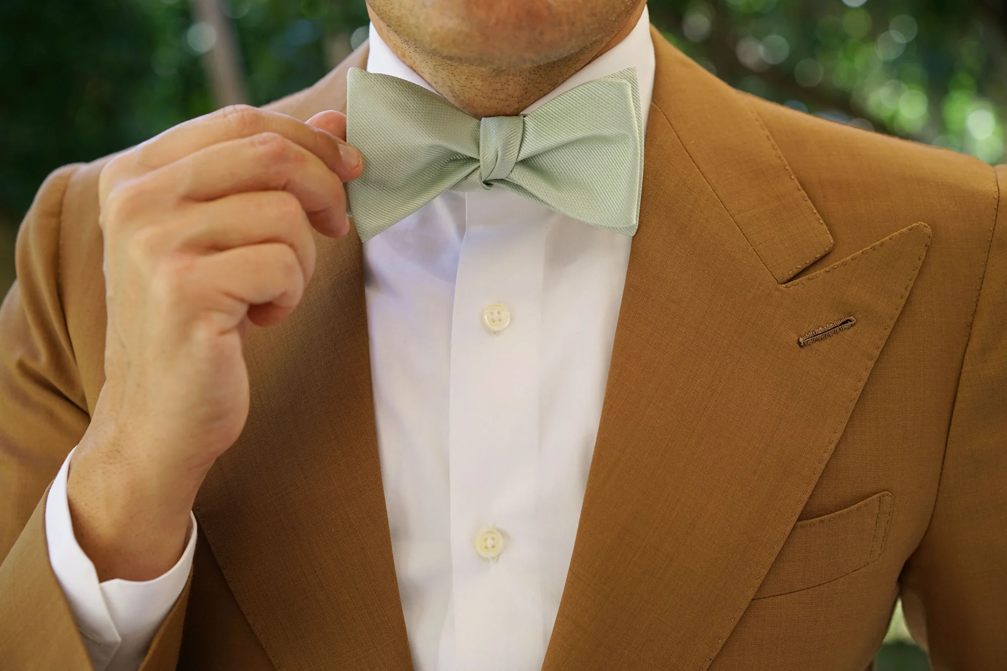 Light Sage Green Weave Self Bow Tie - Image 8