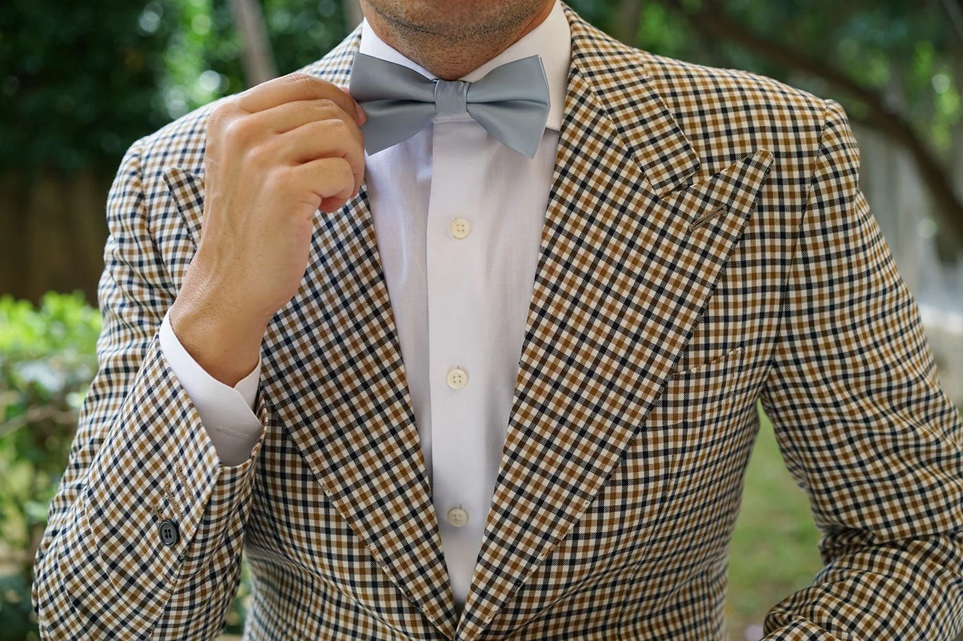 Light Silver Sage Satin Bow Tie - Image 5
