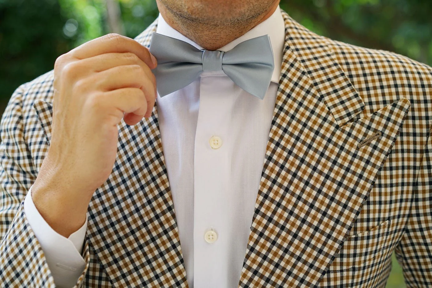 Light Silver Sage Satin Bow Tie - Image 6