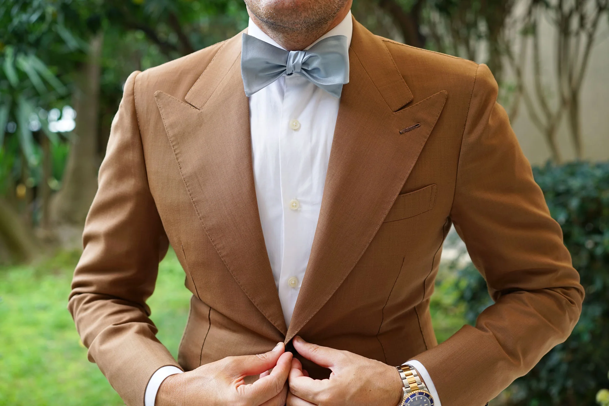 Light Silver Sage Satin Self Bow Tie - Image 10