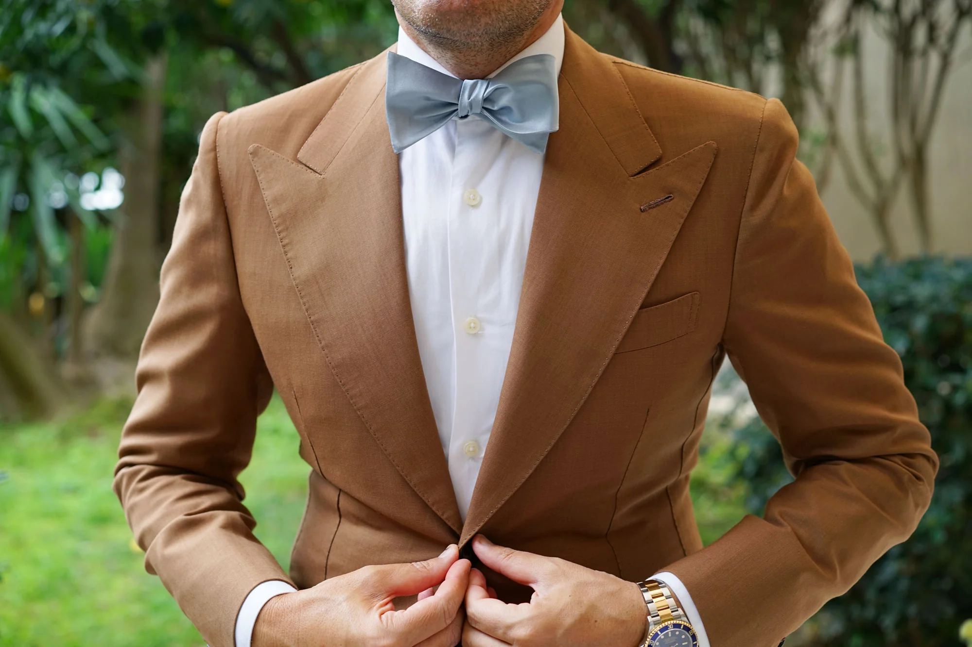 Light Silver Sage Satin Self Bow Tie - Image 4