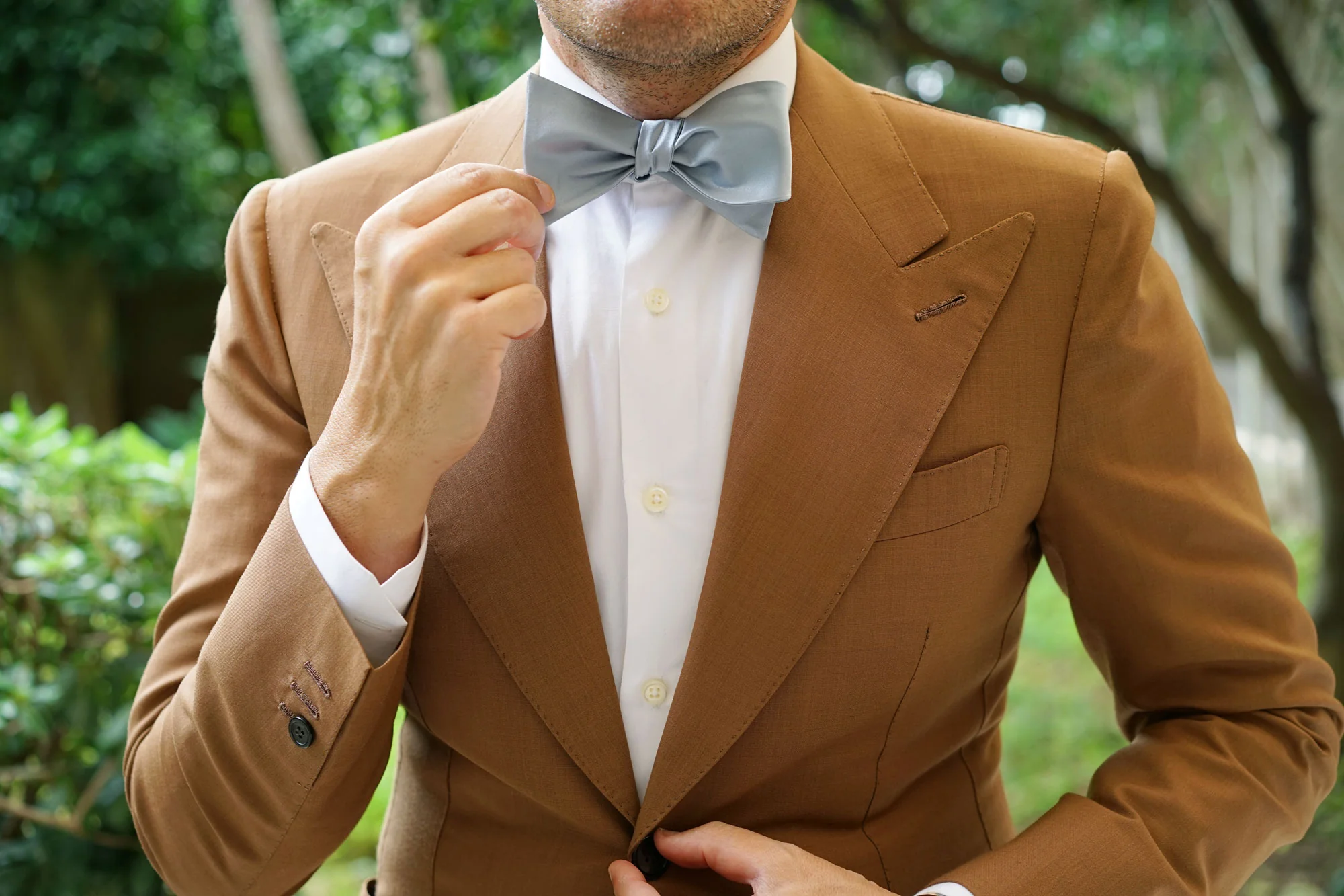 Light Silver Sage Satin Self Bow Tie - Image 6