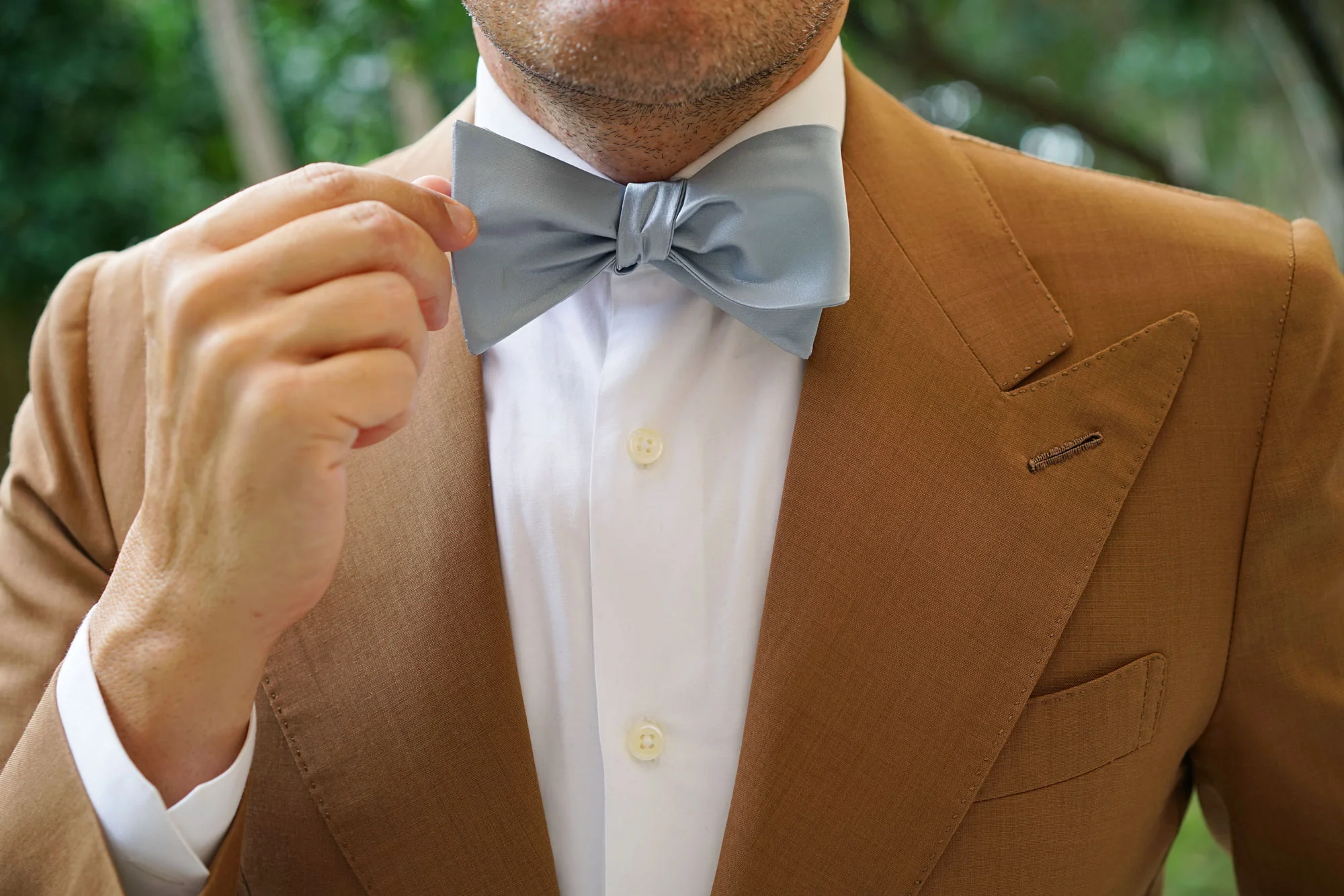 Light Silver Sage Satin Self Bow Tie - Image 7