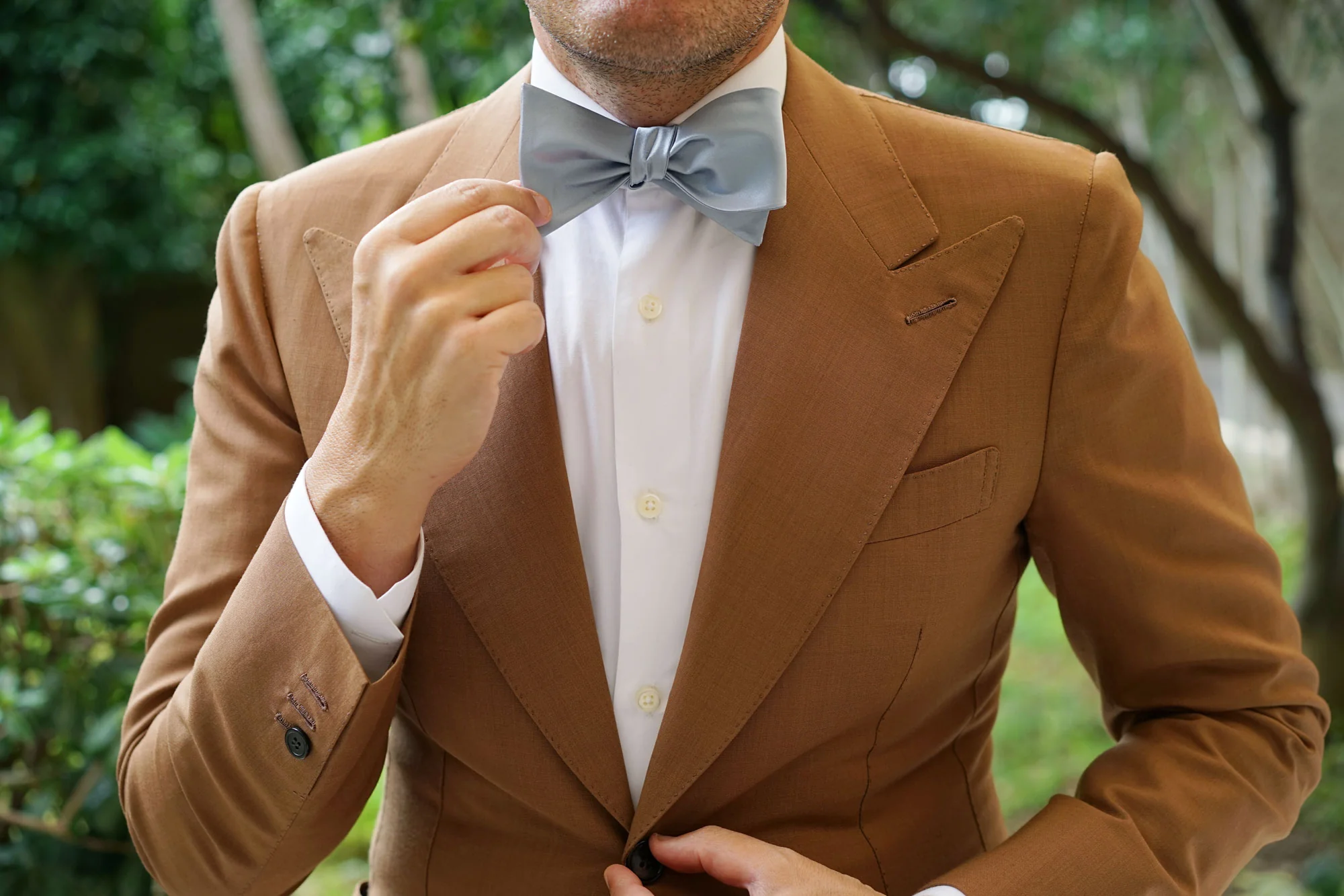 Light Silver Sage Satin Self Bow Tie - Image 9