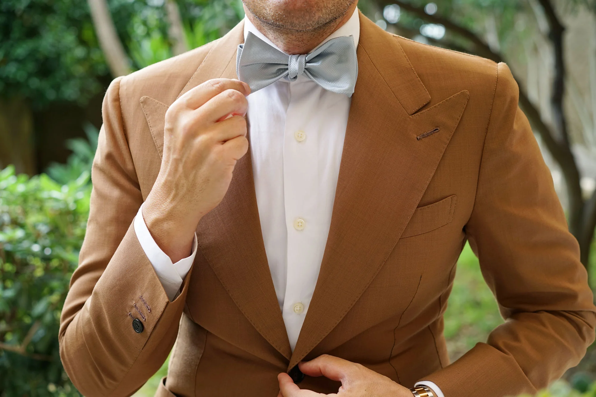 Light Silver Sage Twill Self Bow Tie - Image 6