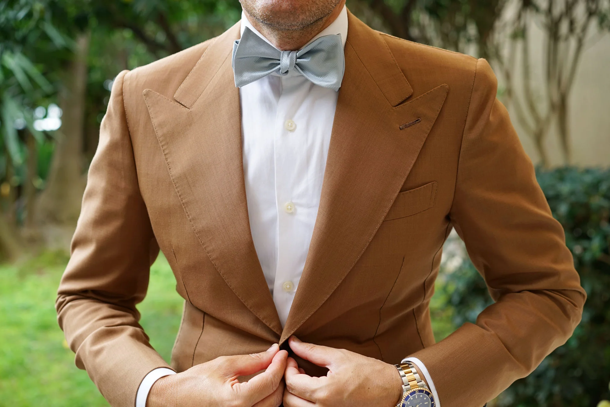 Light Silver Sage Twill Self Bow Tie - Image 9