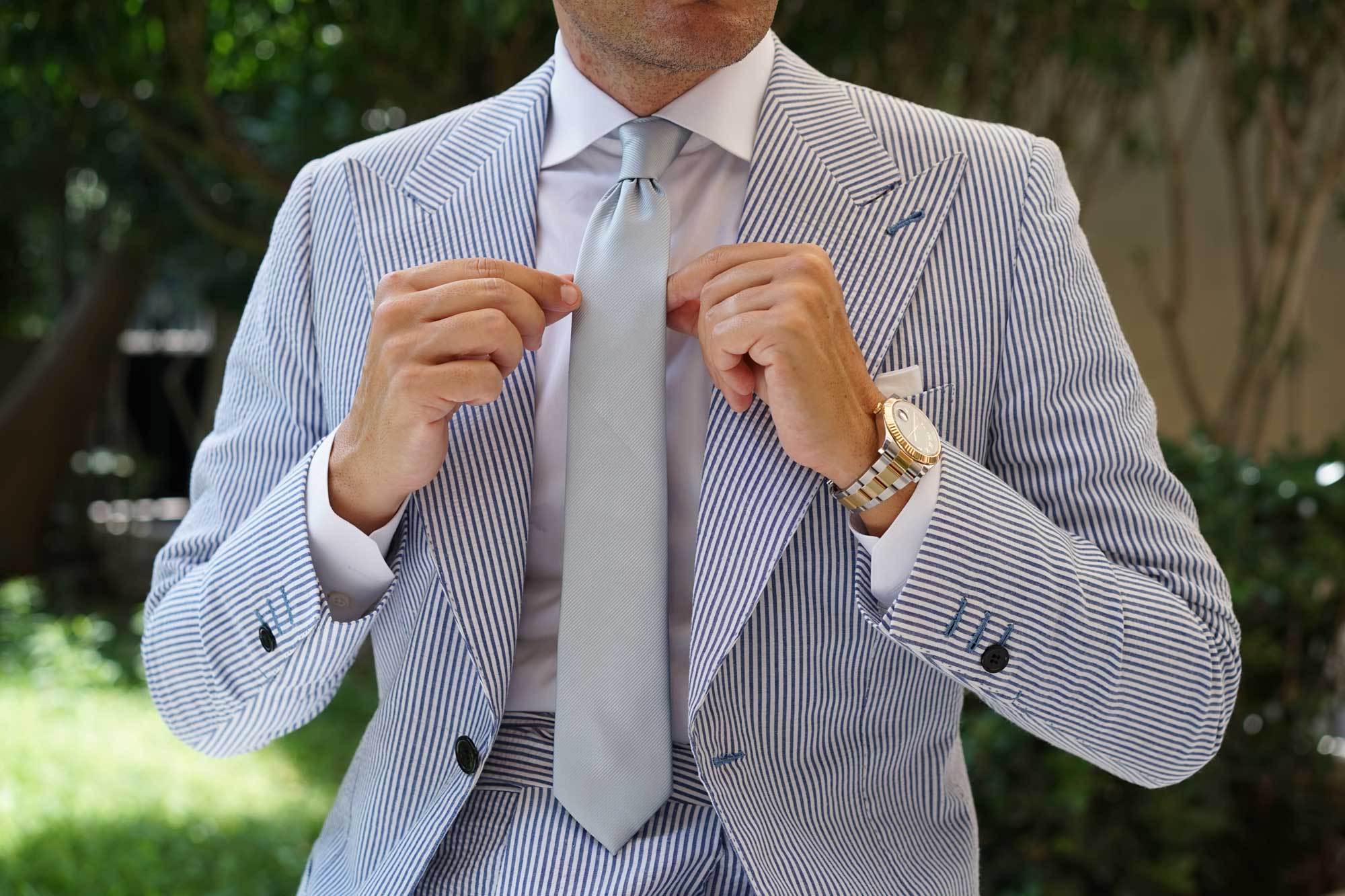 Light Silver Sage Twill Skinny Tie - Image 4