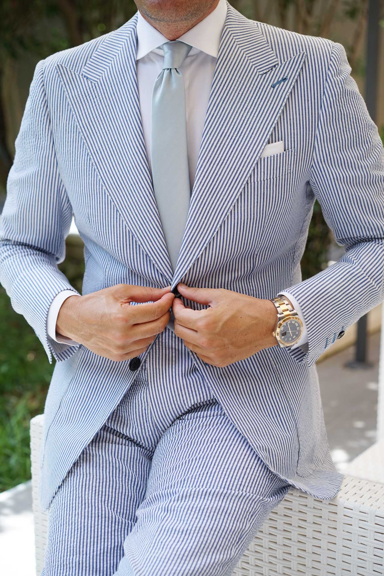 Light Silver Sage Twill Skinny Tie - Image 5