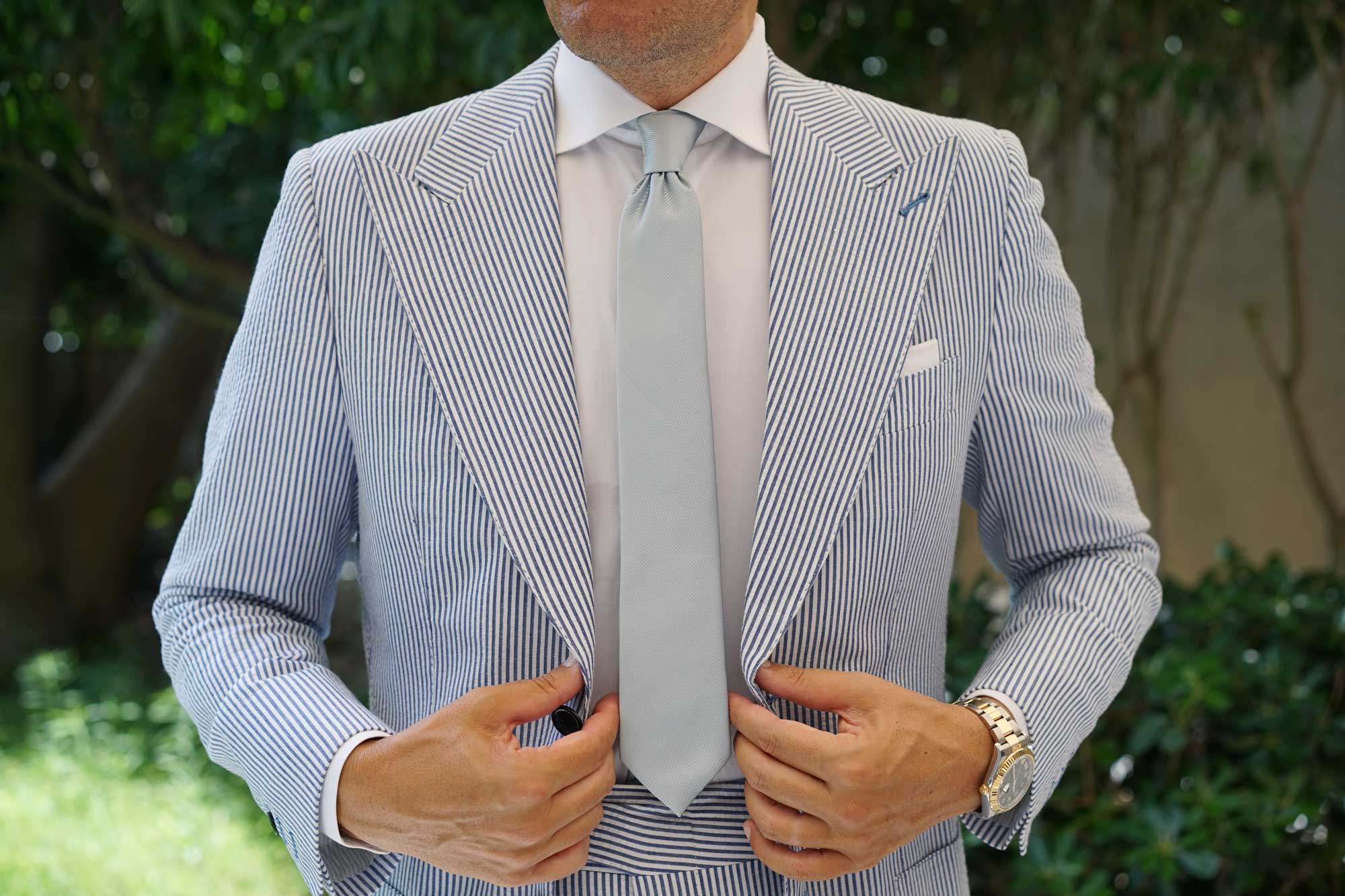 Light Silver Sage Twill Skinny Tie - Image 6