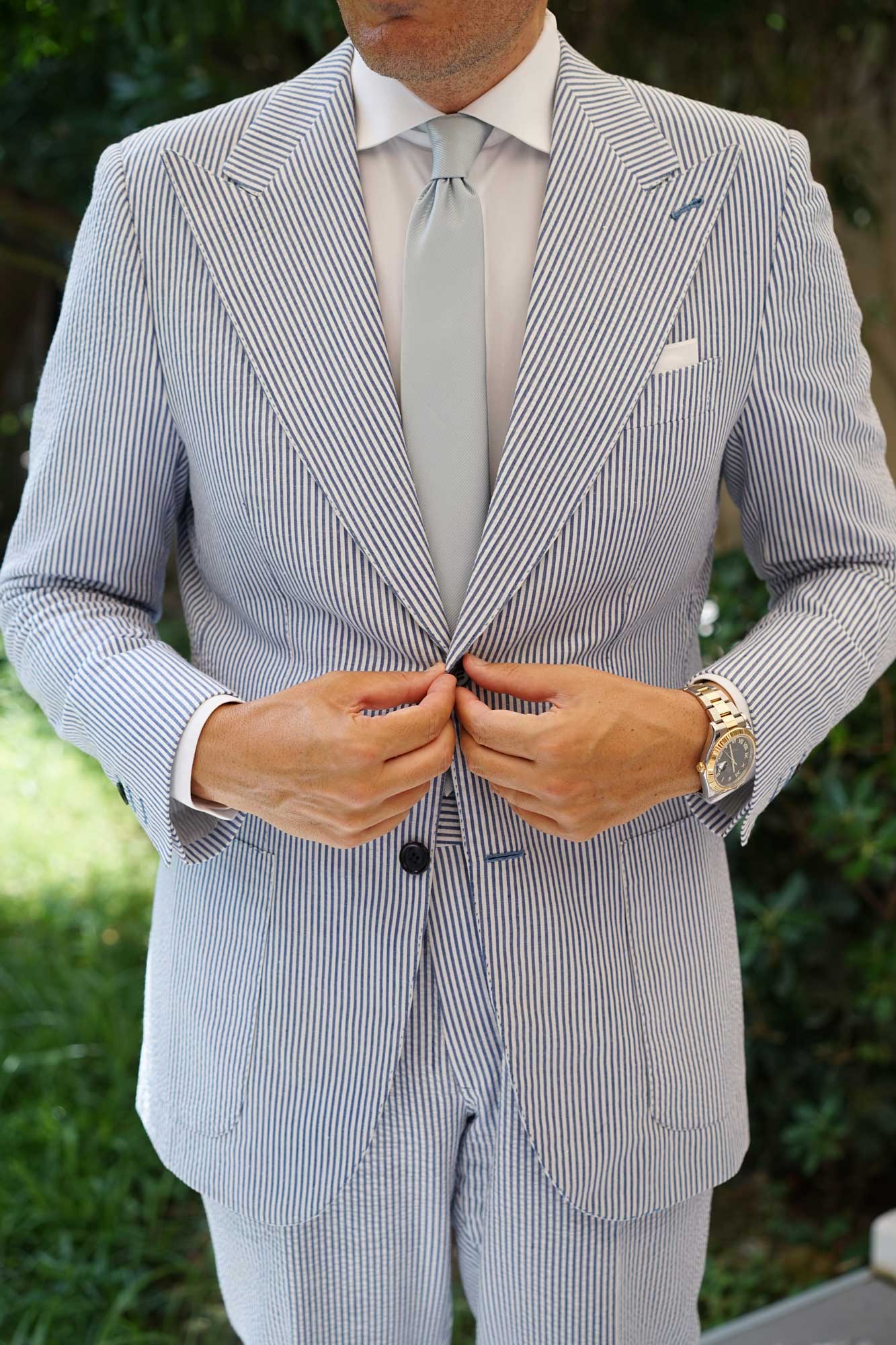 Light Silver Sage Twill Skinny Tie - Image 7