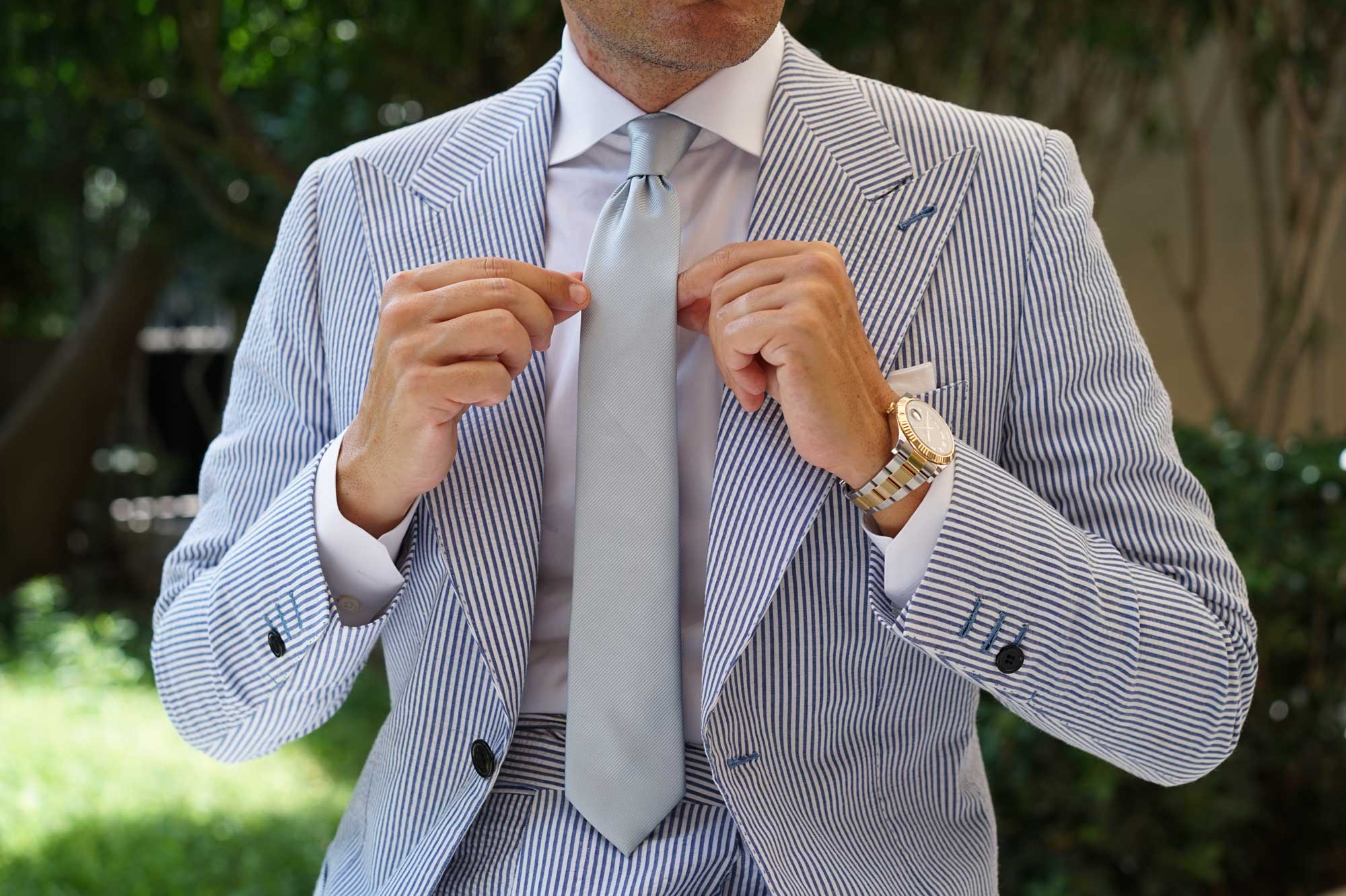 Light Silver Sage Twill Skinny Tie - Image 8