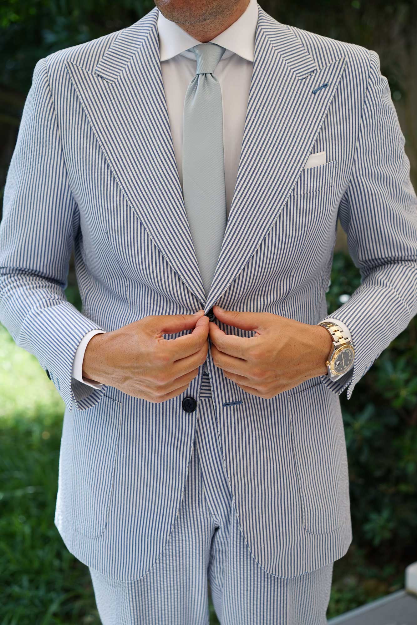 Light Silver Sage Twill Skinny Tie - Image 9