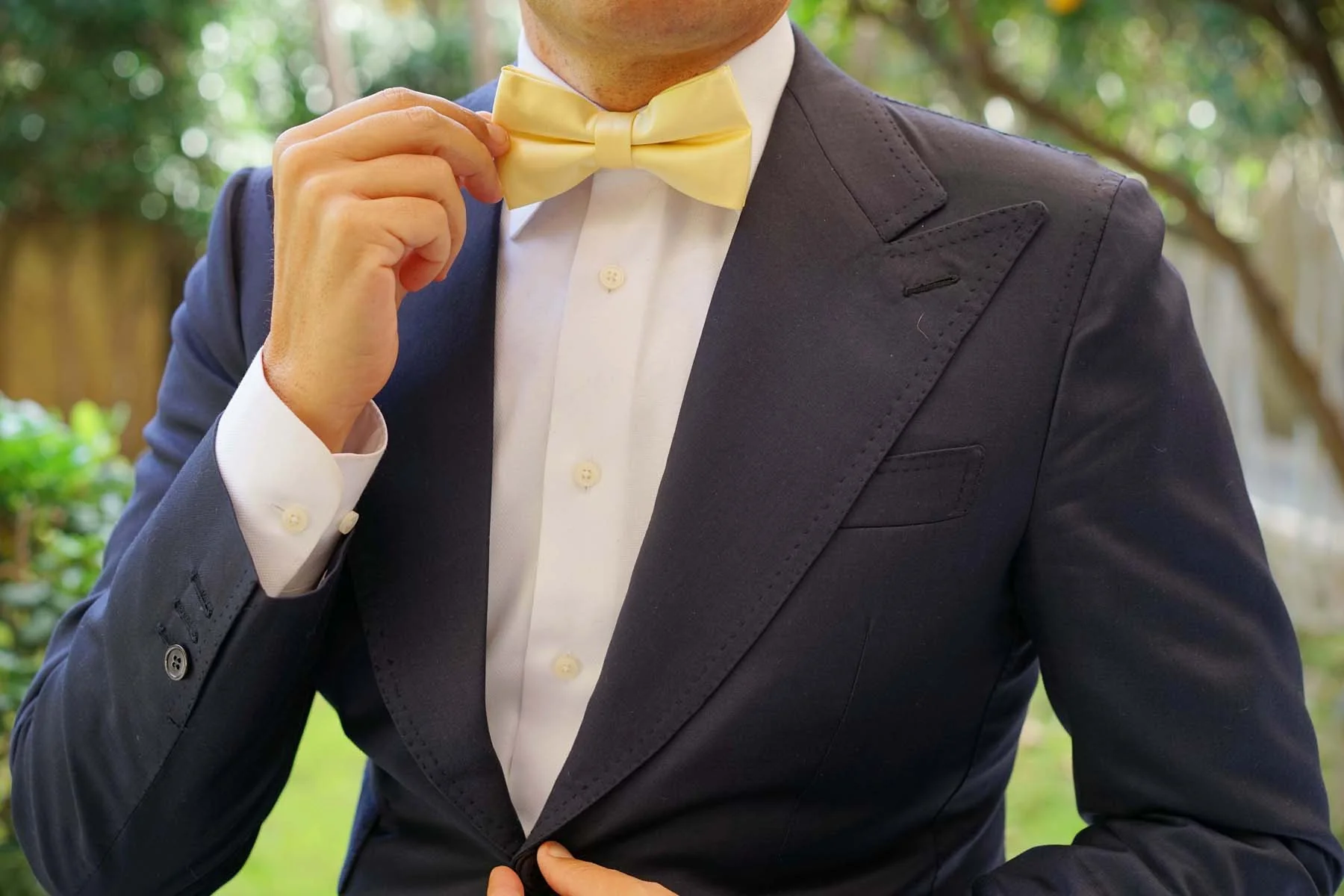 Light Yellow Satin Bow Tie - Image 3