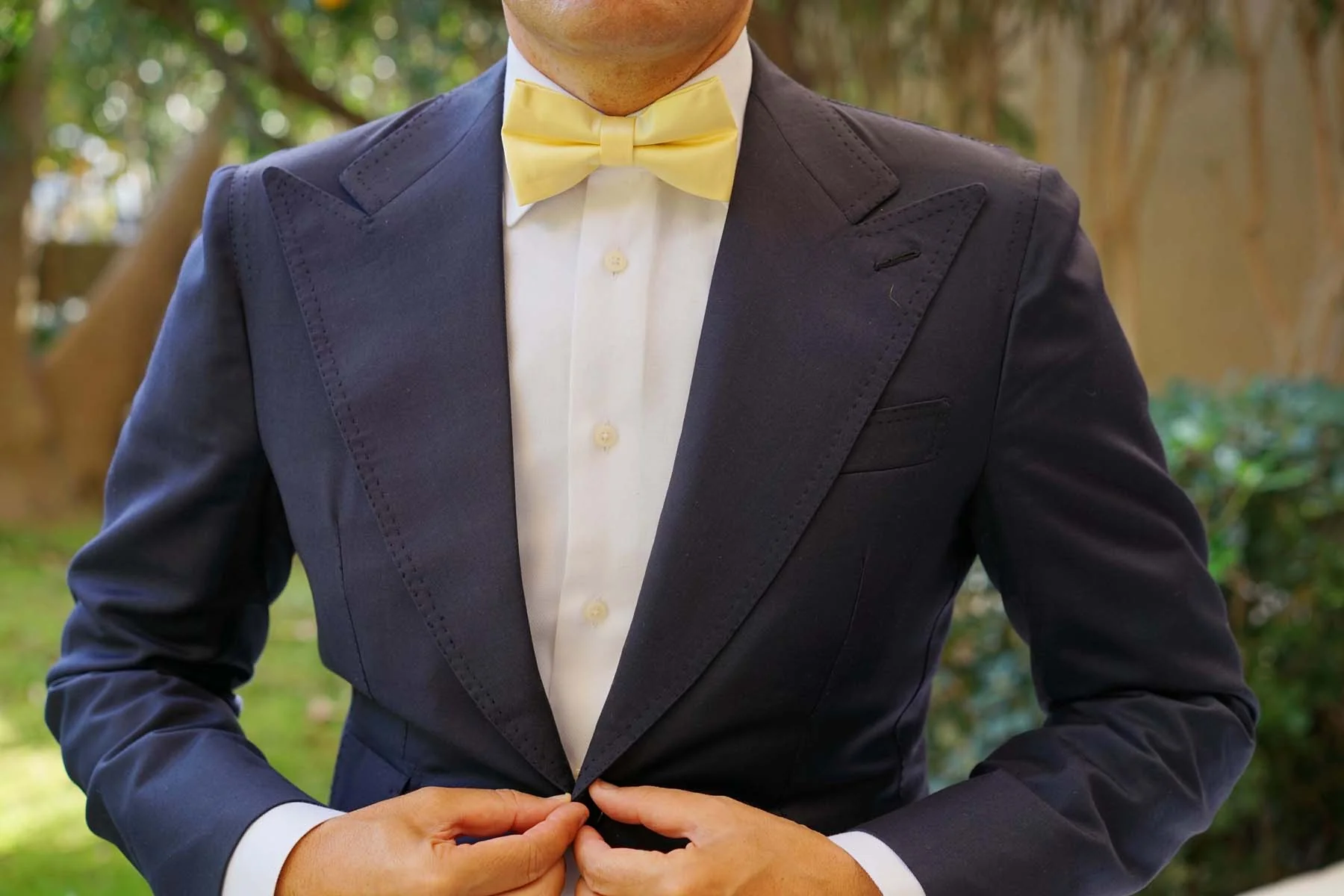 Light Yellow Satin Bow Tie - Image 5