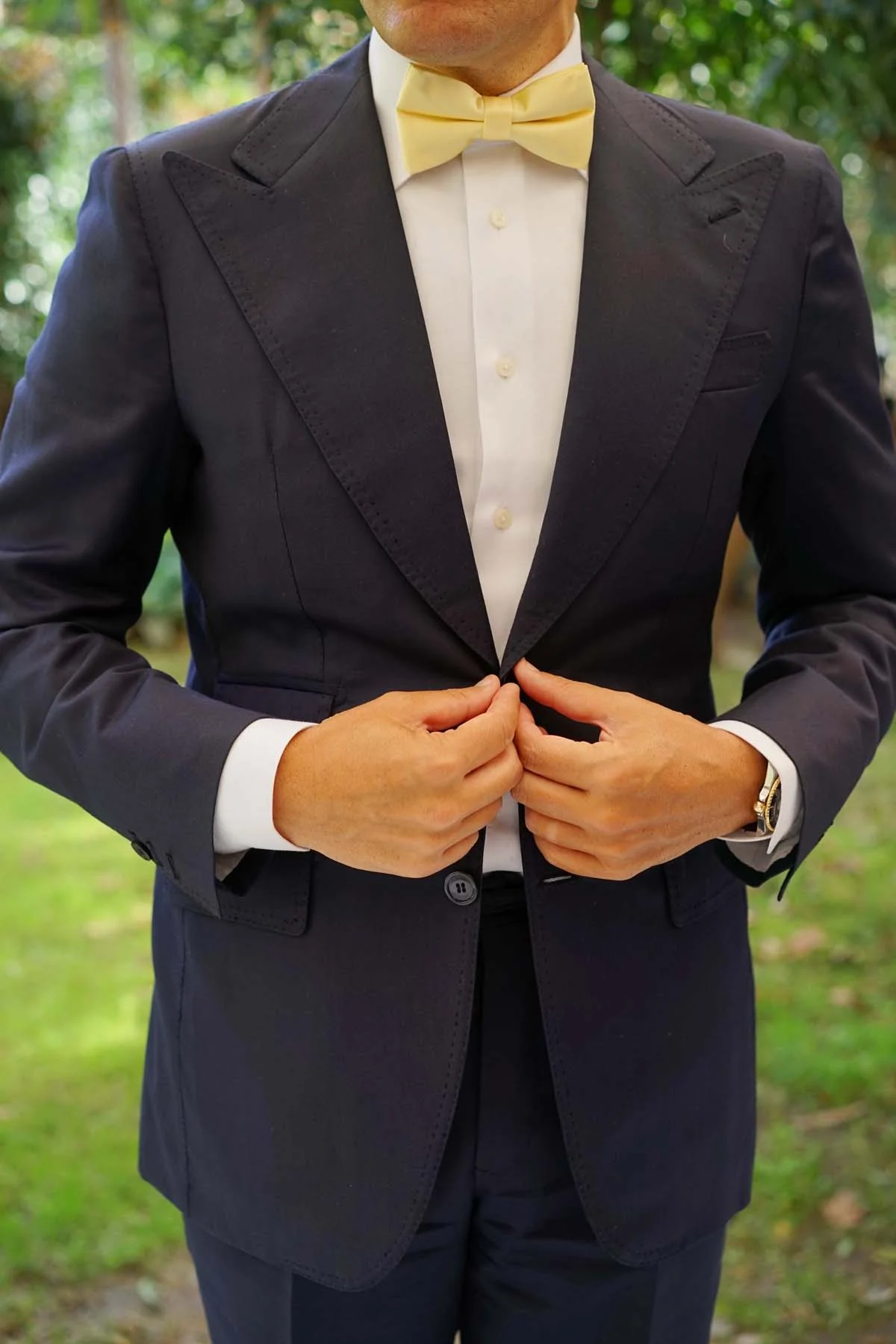 Light Yellow Satin Bow Tie - Image 7