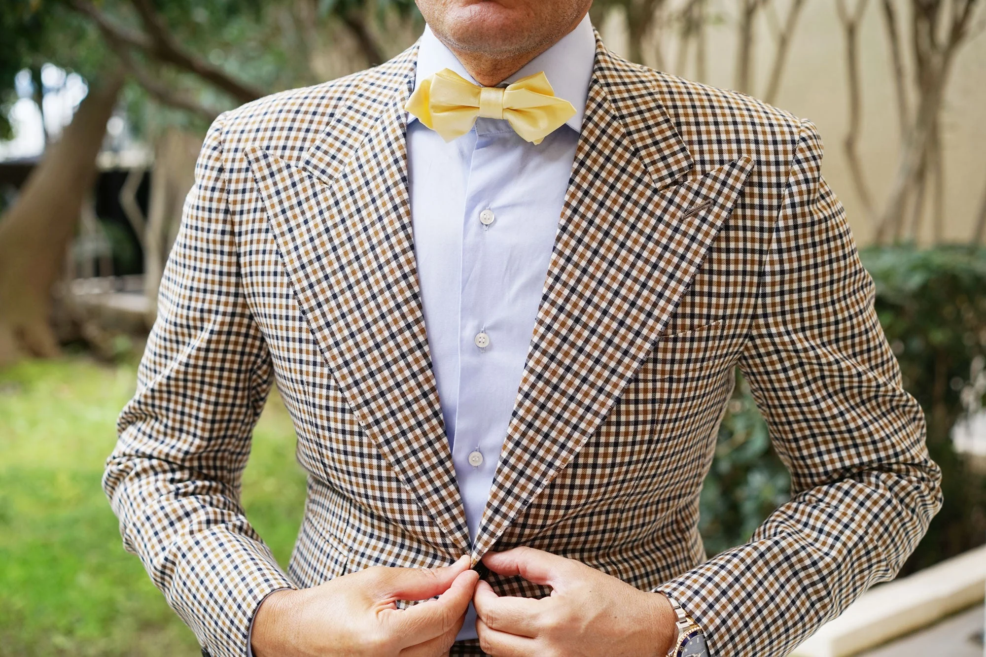 Light Yellow Satin Diamond Bow Tie - Image 2
