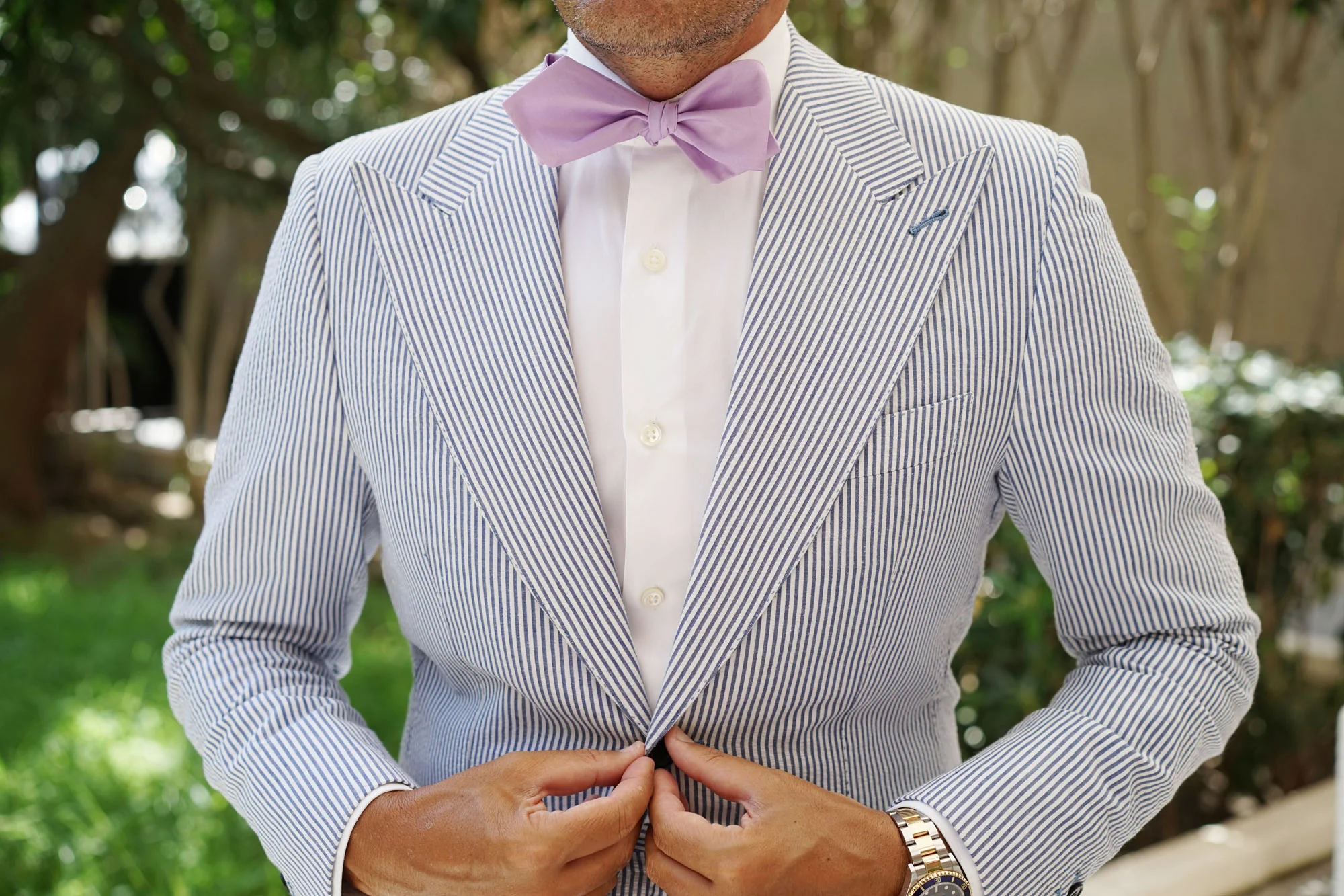Lilac Purple Cotton Self Tie Diamond Tip Bow Tie - Image 6