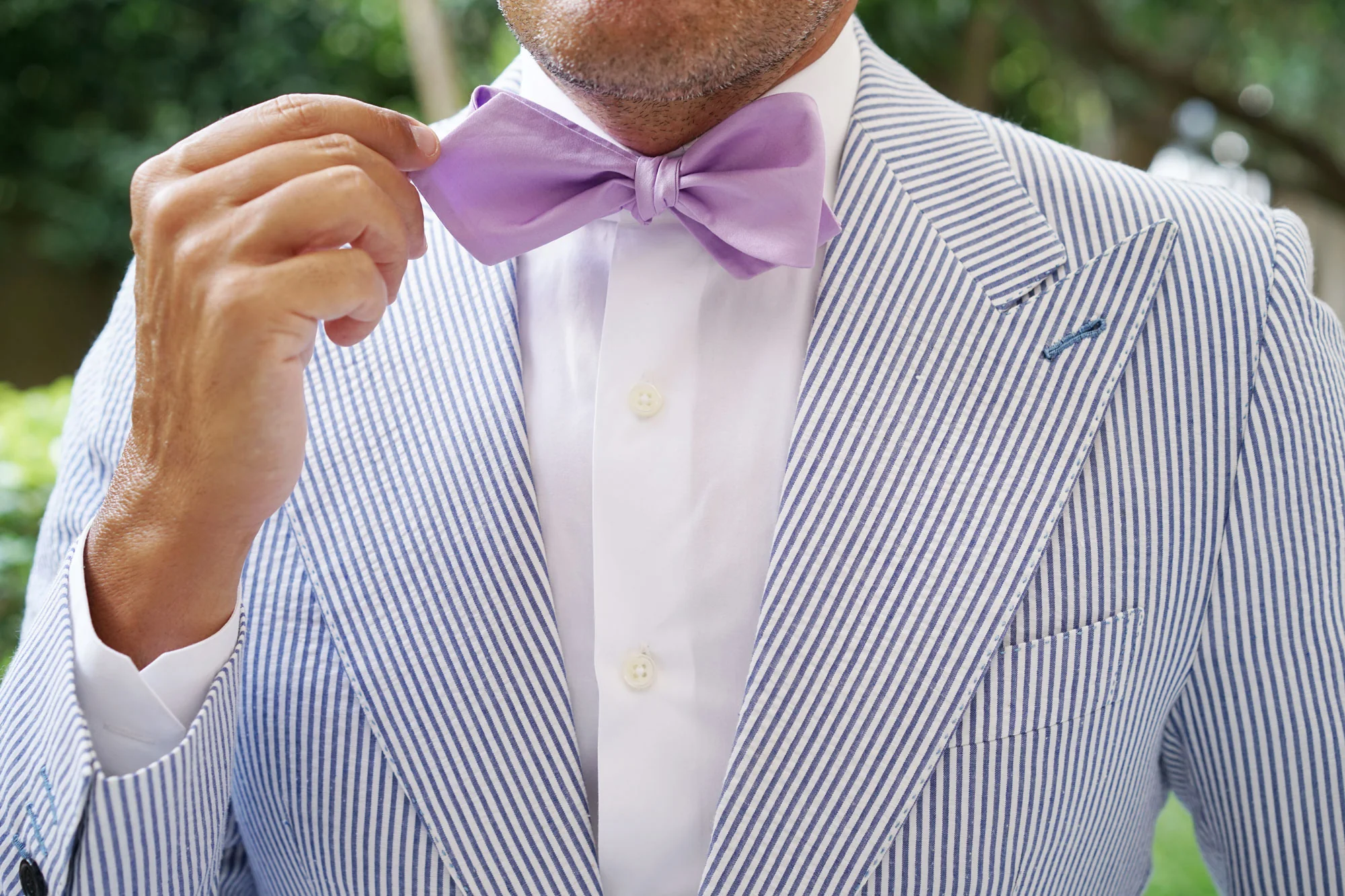 Lilac Purple Cotton Self Tie Diamond Tip Bow Tie - Image 9