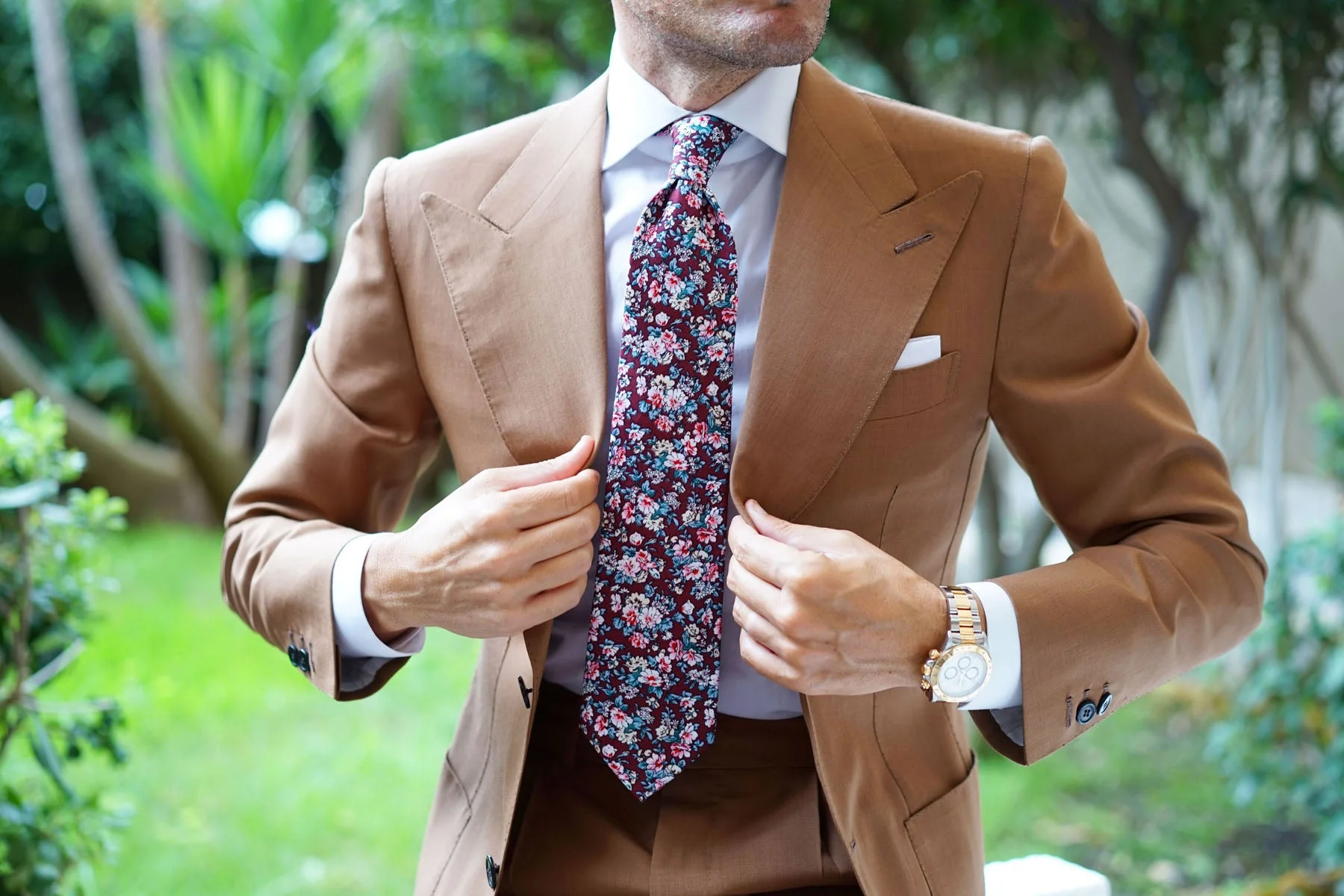 London Brown Floral Necktie - Image 4